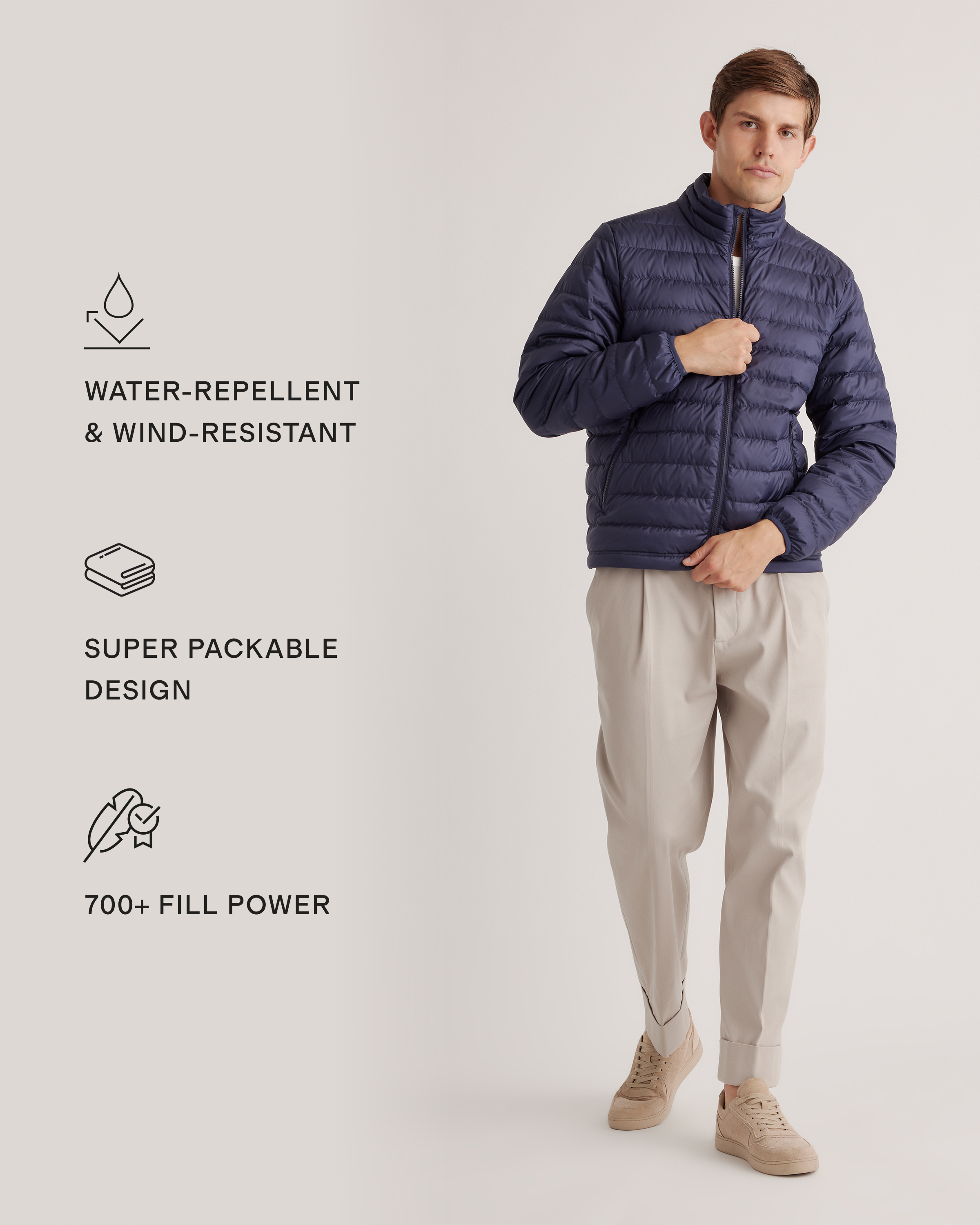 Lightweight Down Packable Puffer Jacket in Navy