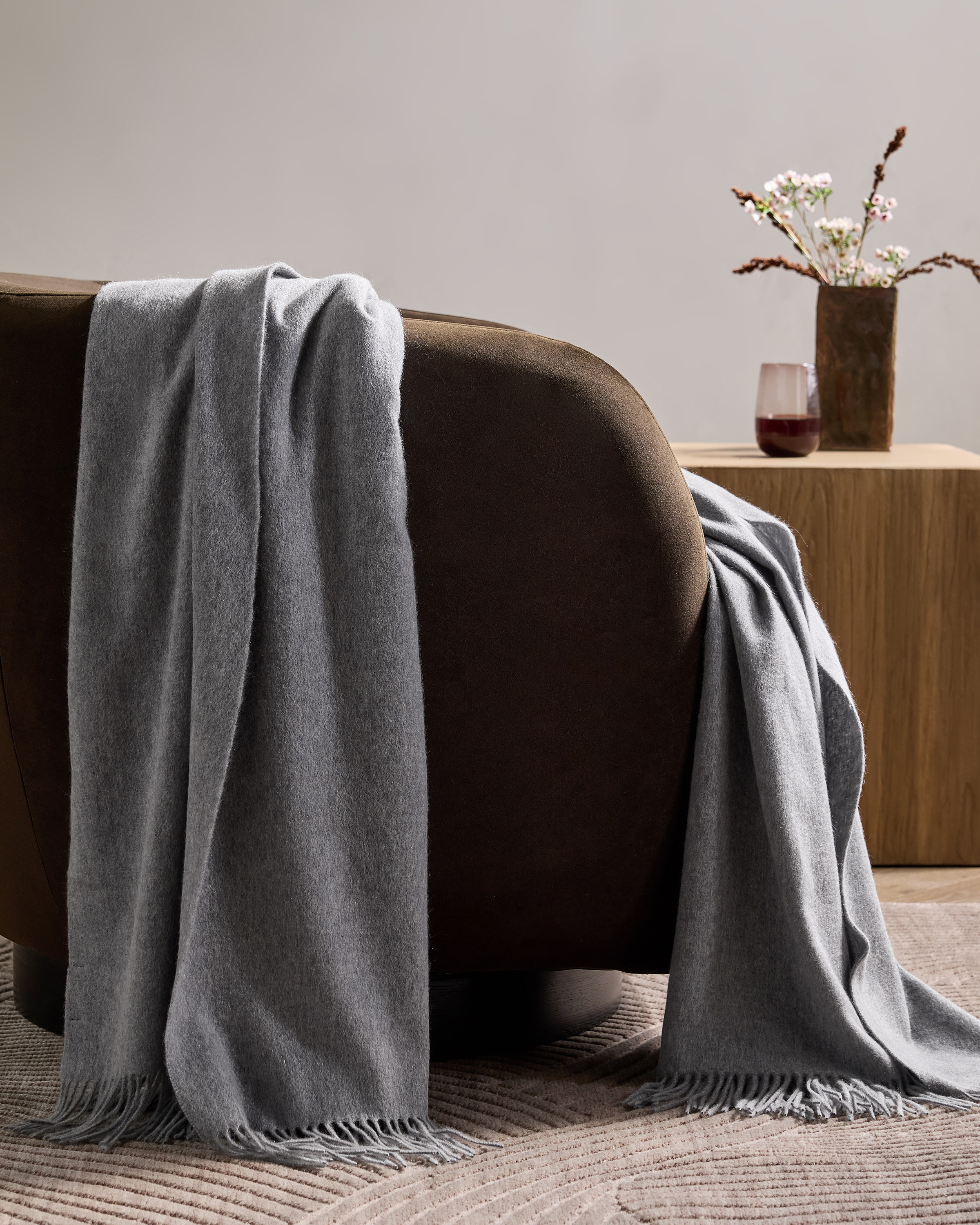 Heather Grey Mongolian Cashmere Throw