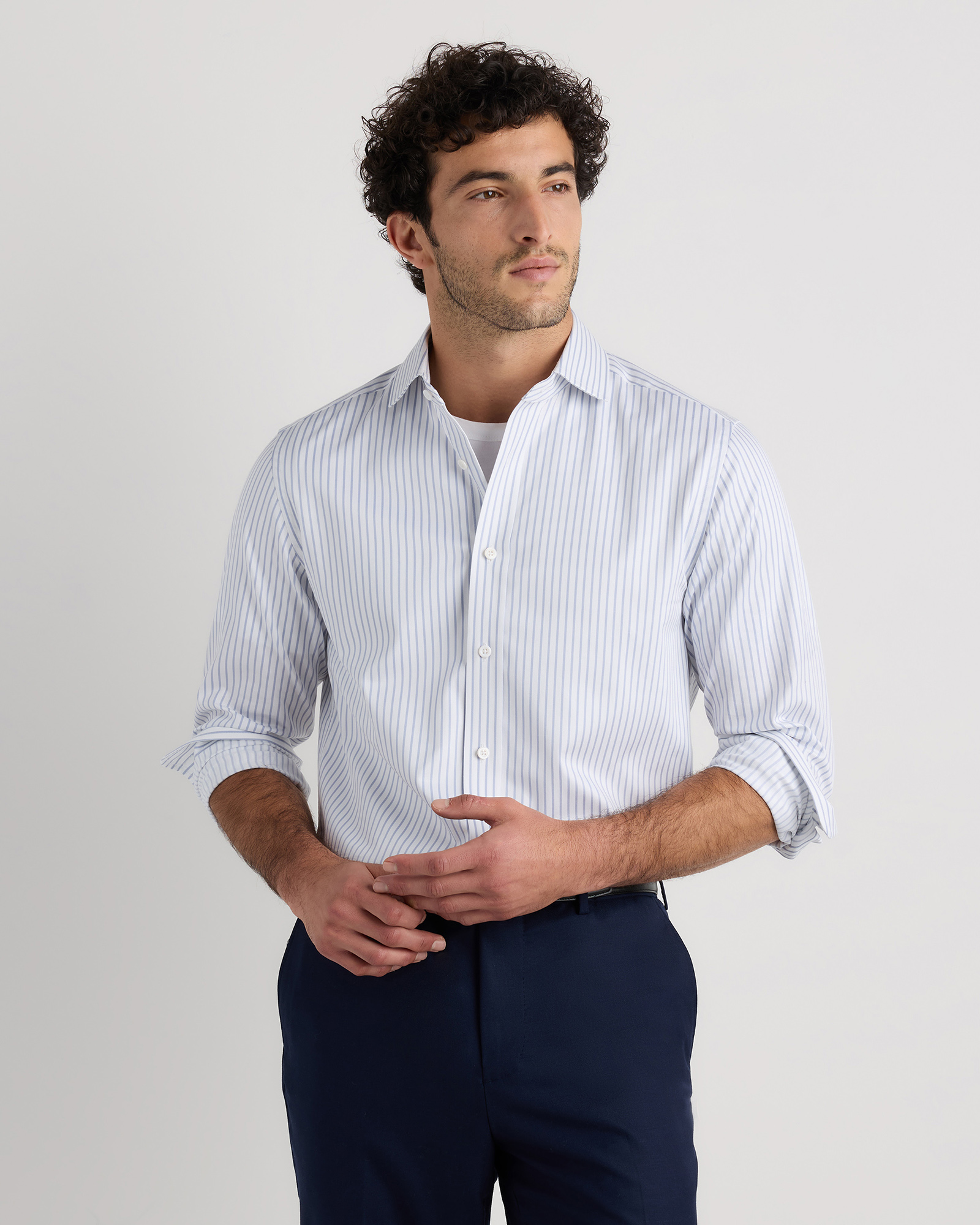 Grey Stripe Organic Cotton Stretch Twill Dress Shirt