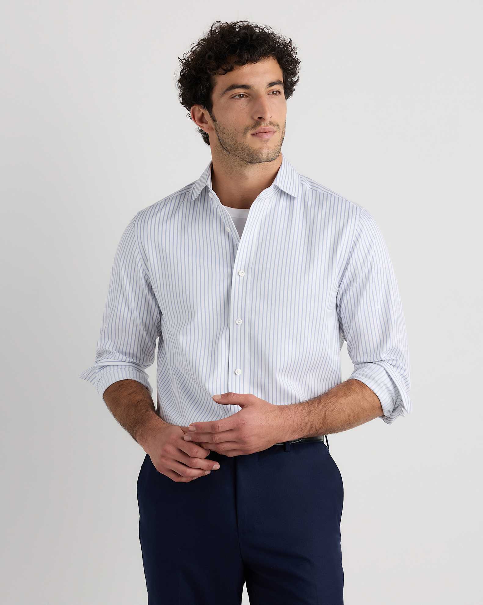 Men's Stretch Twill Dress Shirt in Grey Stripe, Size XXL, Organic Cotton by Quince Men's Stretch Twill Dress Shirt in Grey Stripe, Size XXL, Organic Cotton by Quince