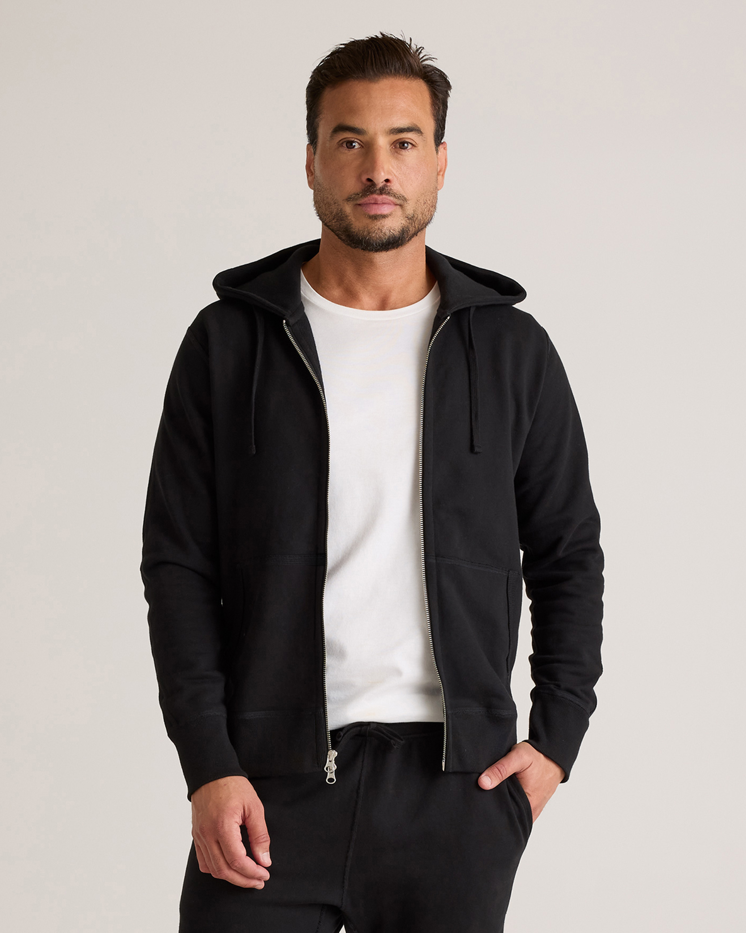 Bold Black Organic Midweight French Terry Full Zip Hoodie