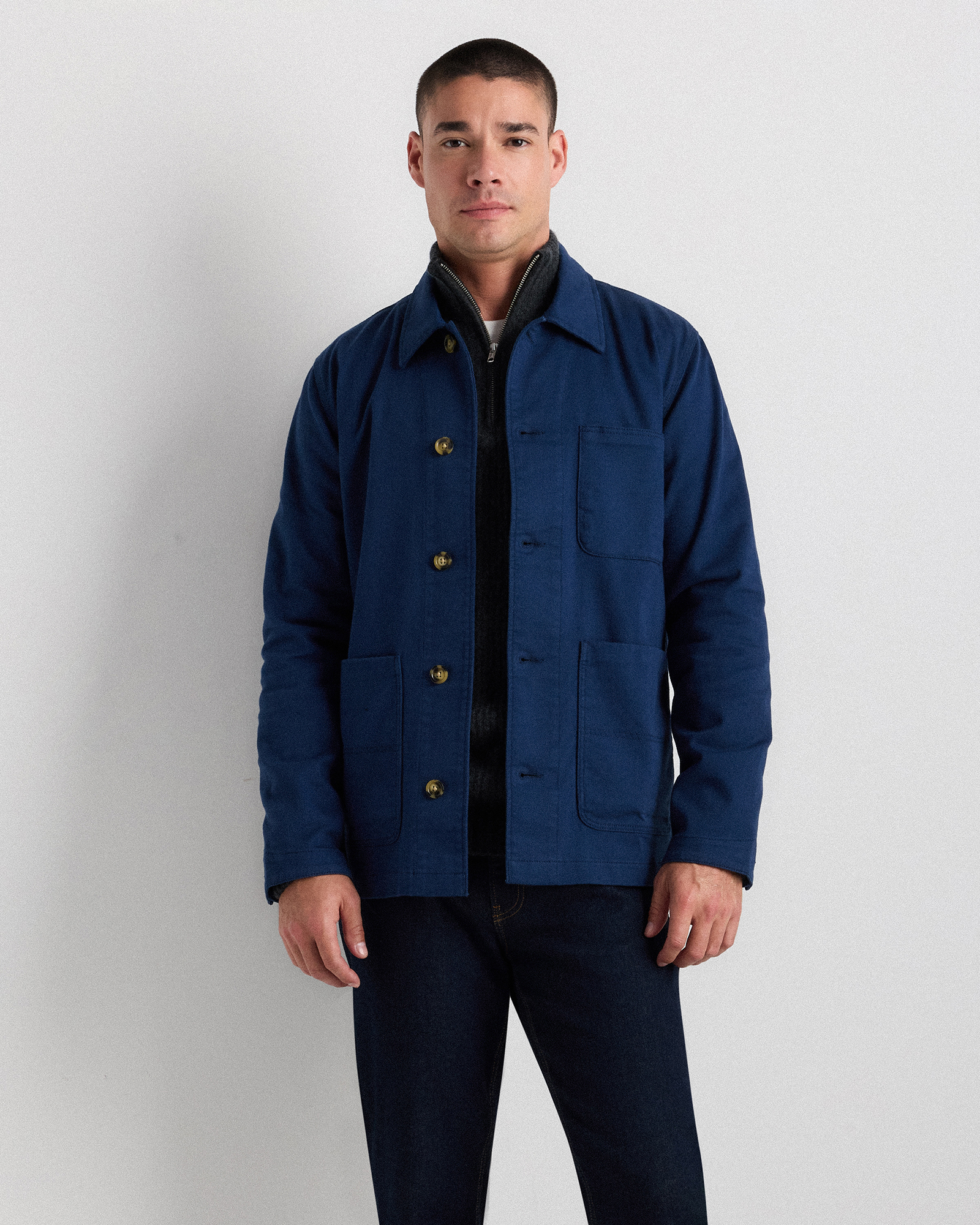 OHOTORO ネイビー スタンドカラー ジャンパー Organic Stretch Chore Jacket in Navy