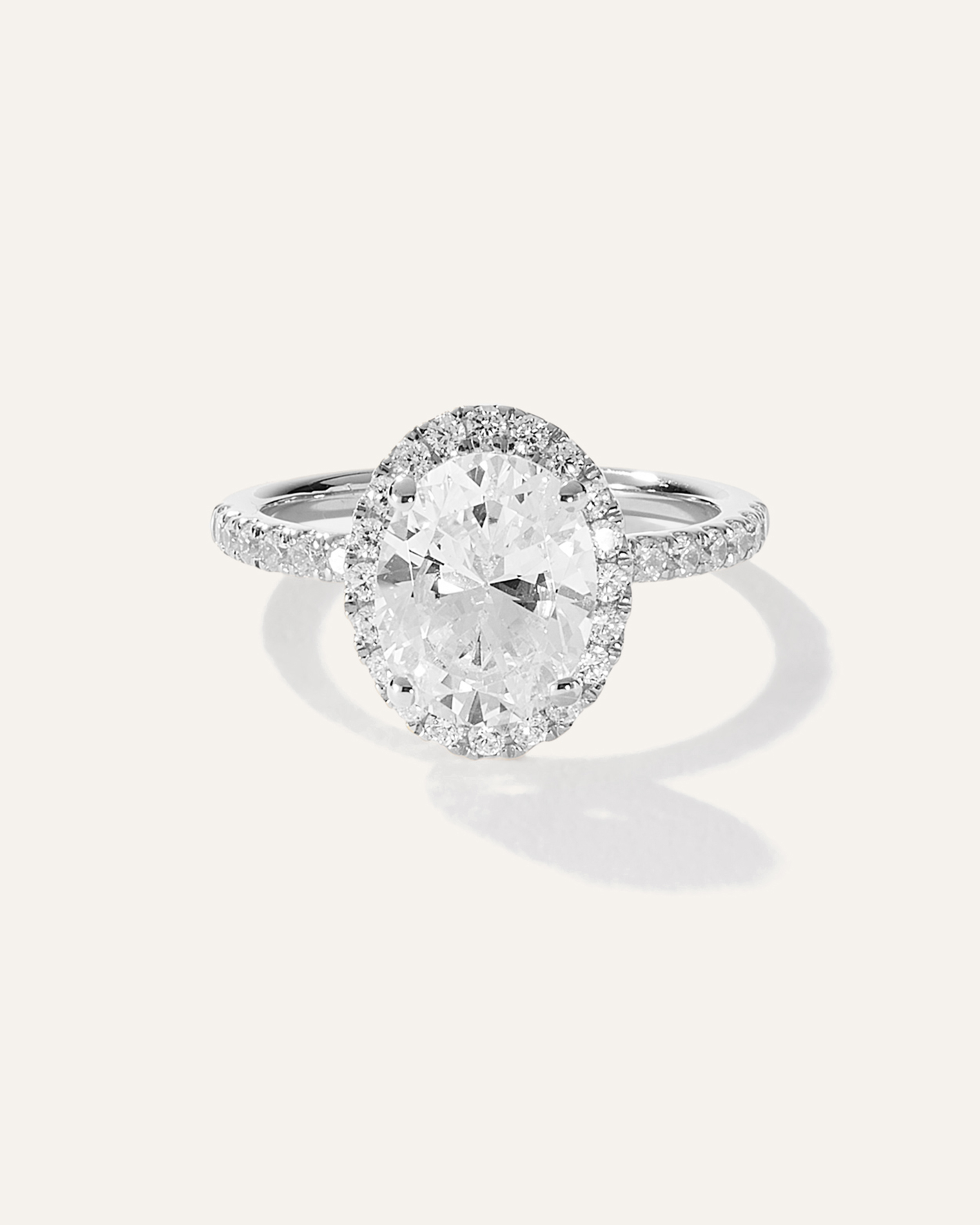 White Gold Lab Grown Diamond Oval Halo Pave Engagement Ring