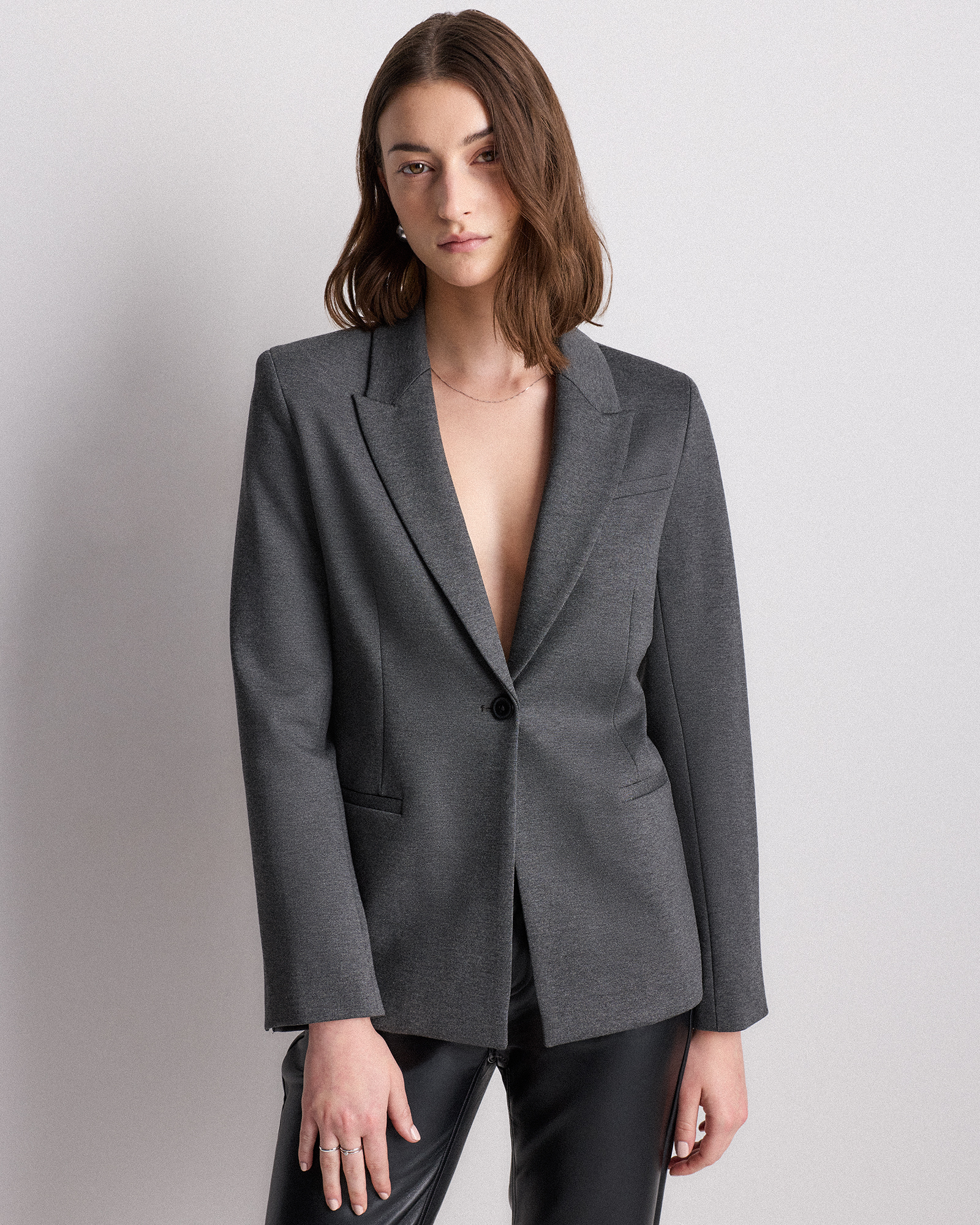 Charcoal Ultra-Stretch Ponte Single-Breasted Blazer