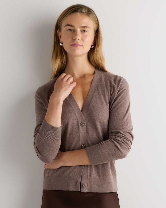 Heathered Mink Taupe Lightweight Cotton Cashmere Cardigan