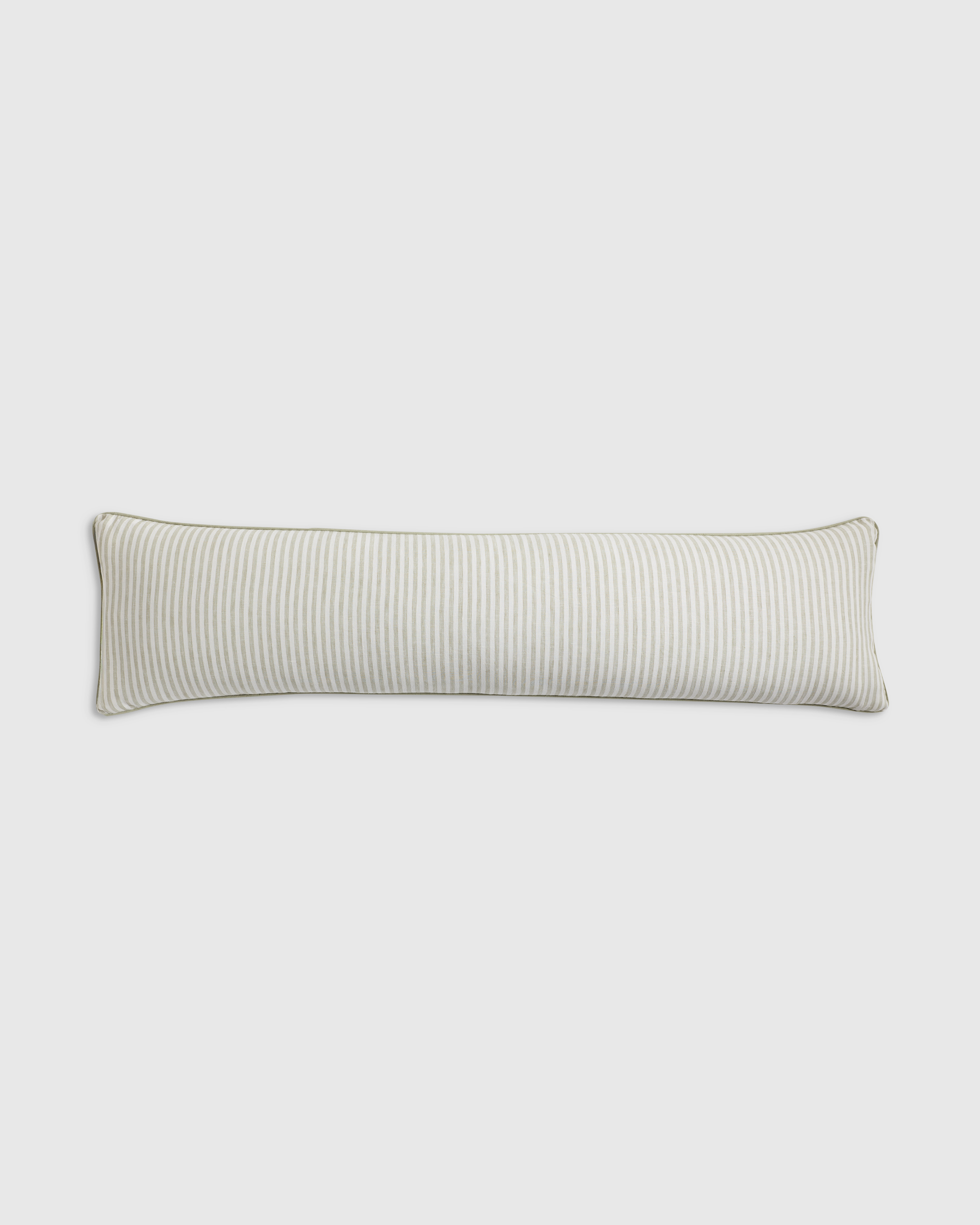 Willowleaf/White Stripe Piped Linen Stripe Oversized Lumbar Pillow Cover