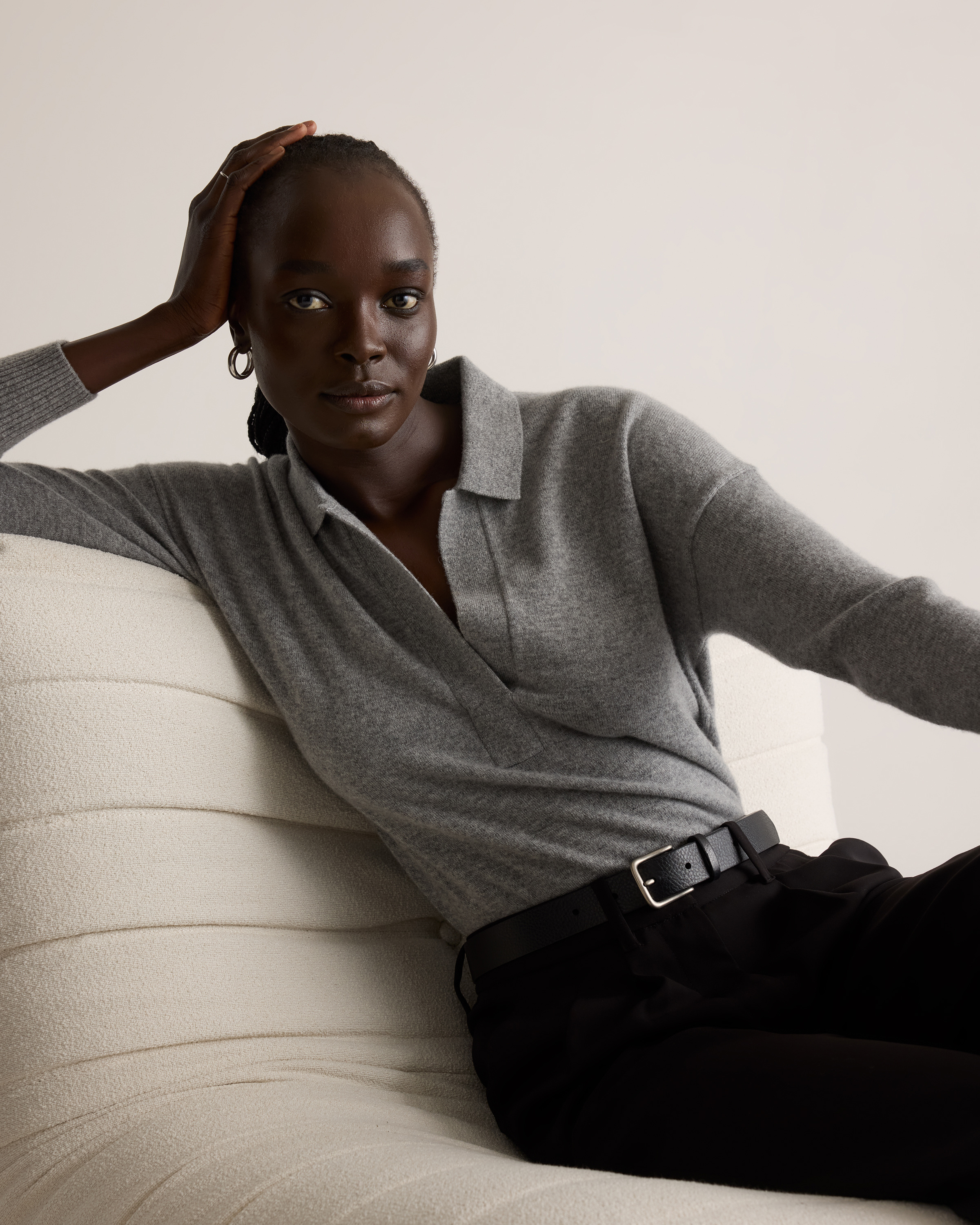 Women's Mongolian Cashmere Polo Sweater in Heather Grey