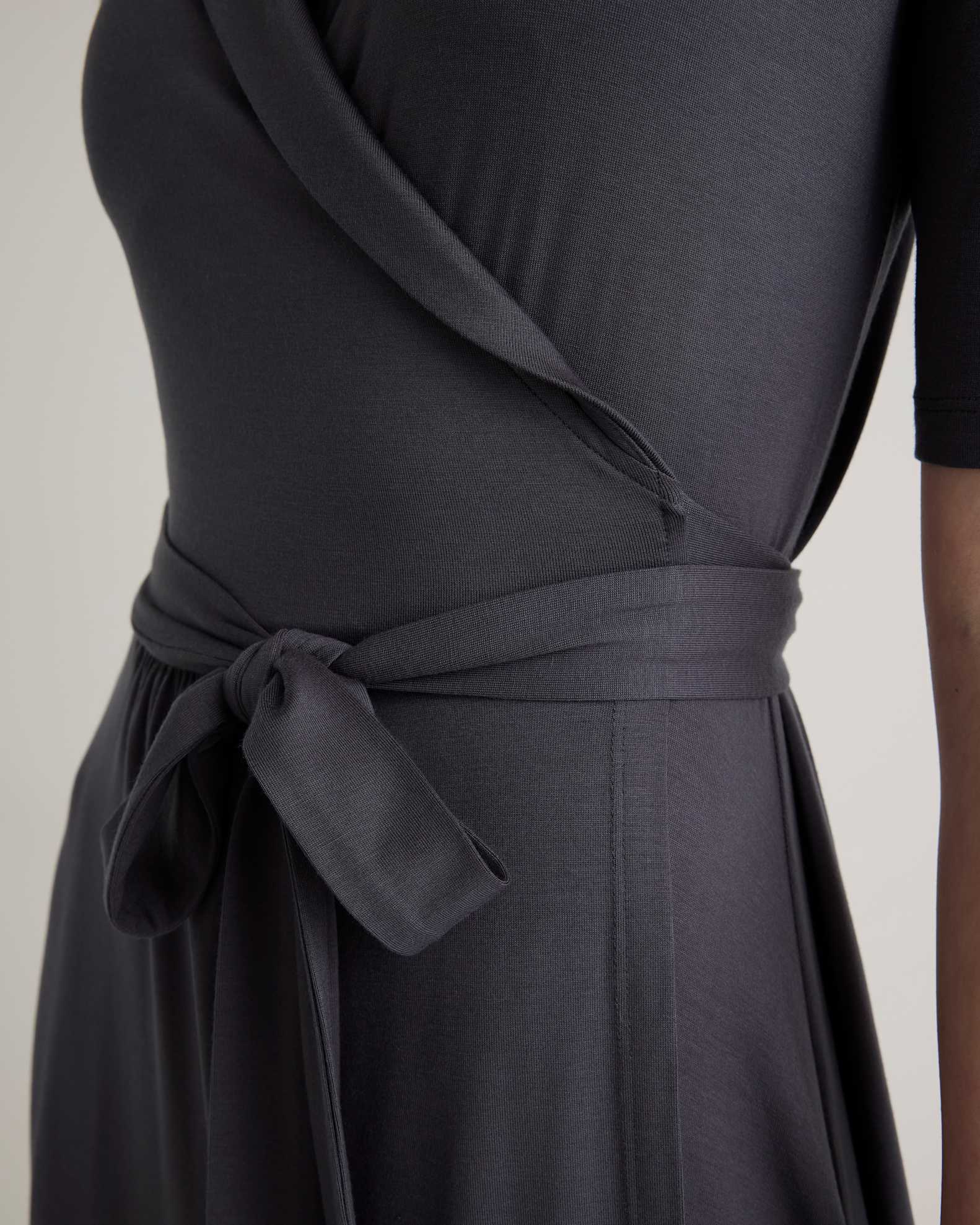 Quince Women's Tencel Jersey Midi Wrap Dress, Carbon Grey, Size XS - Eco-Friendly, Comfortable, Modern Length Quince Women's Tencel Jersey Midi Wrap Dress, Carbon Grey, Size XS - Eco-Friendly, Comfortable, Modern Length