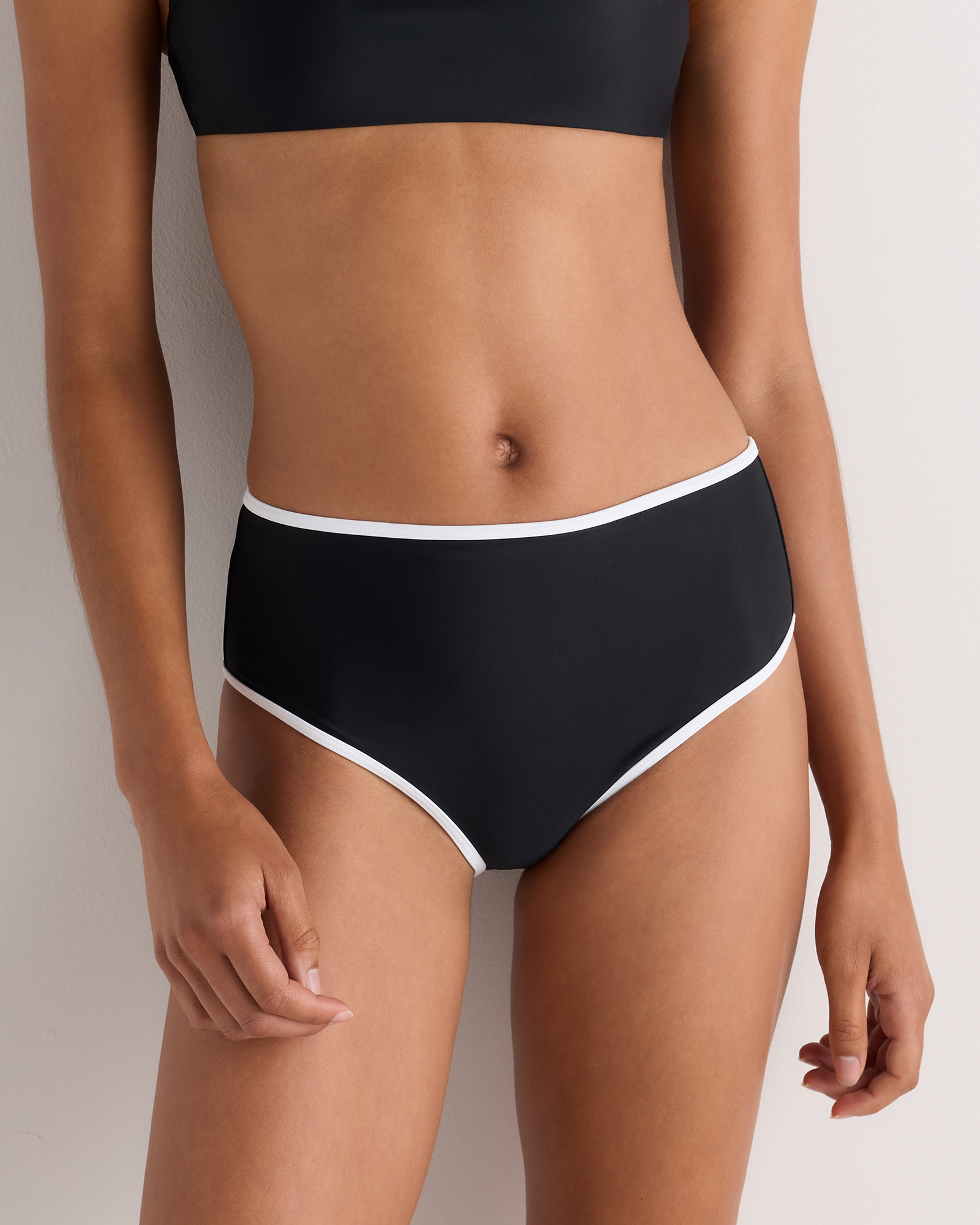 Black/White Italian High-Rise Bikini Bottom