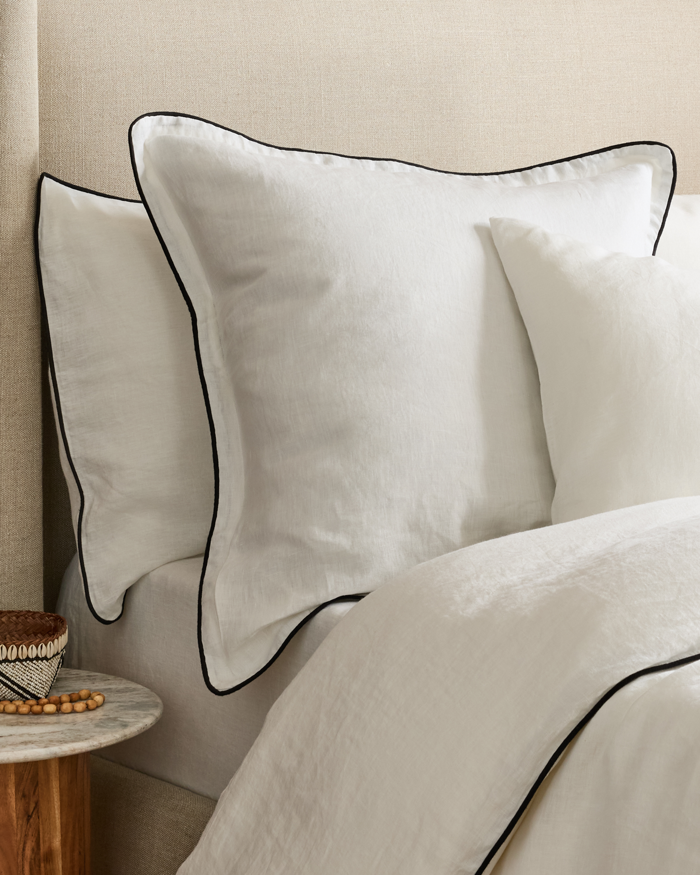 White/Black European Linen Piped Euro Sham 