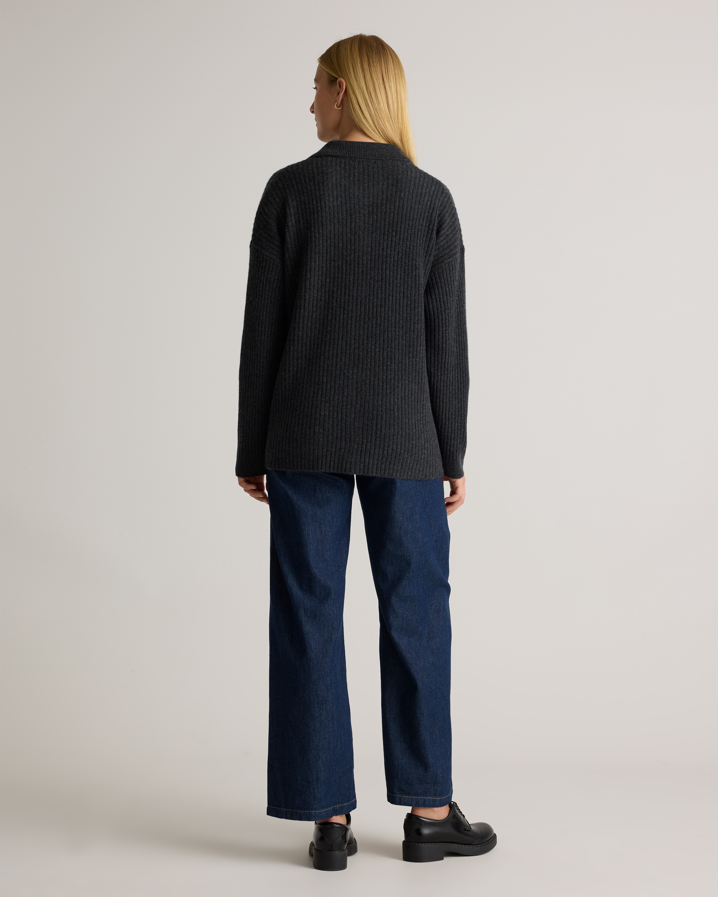 Mongolian Cashmere Wide-Rib Oversized Collared Cardigan in Heather