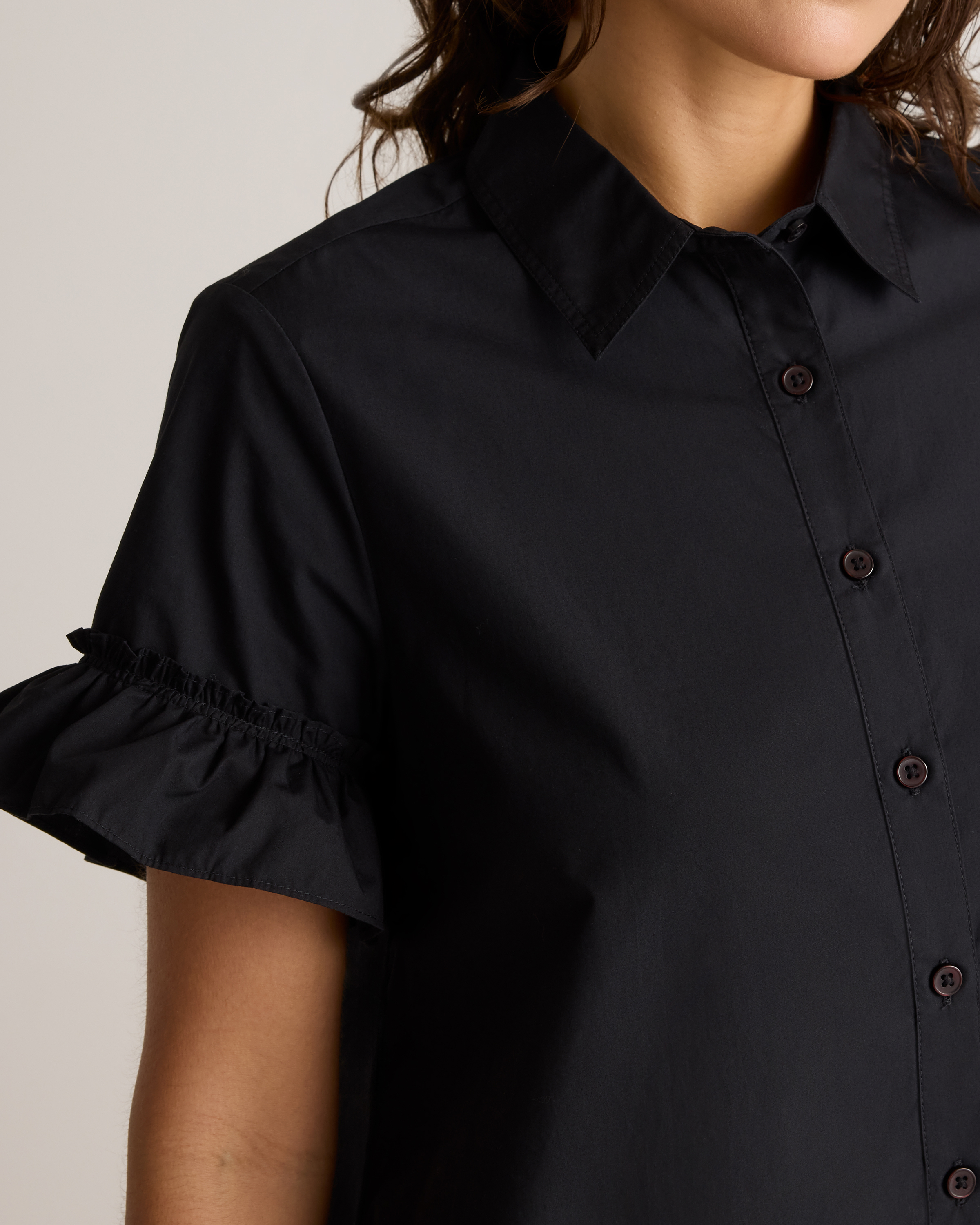 100% Organic Cotton Poplin Short Sleeve Ruffle Shirt Dress