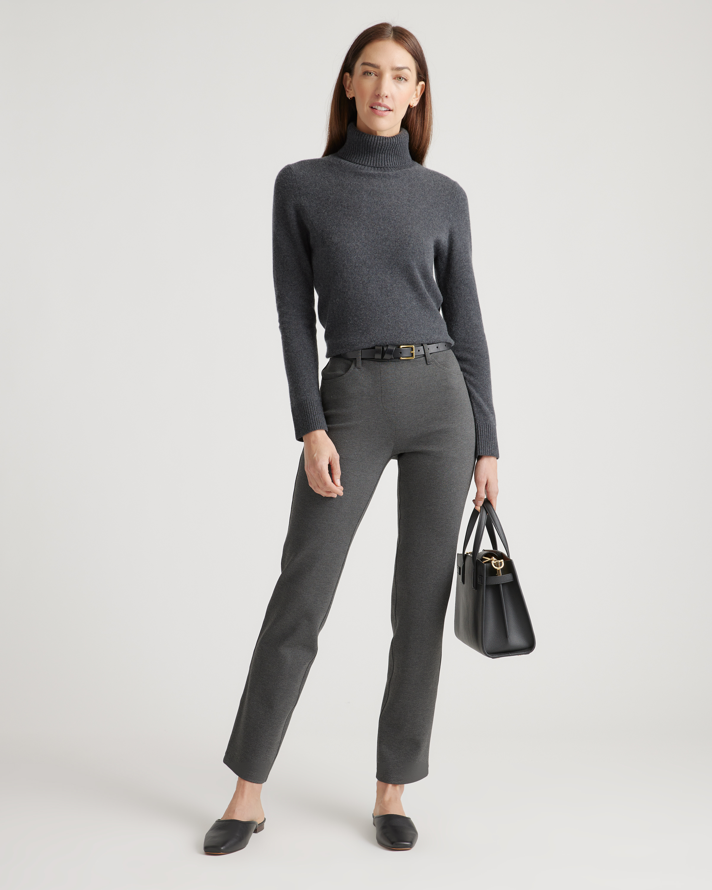 Ultra-Stretch Ponte Straight Leg 4-Pocket Pants in Charcoal