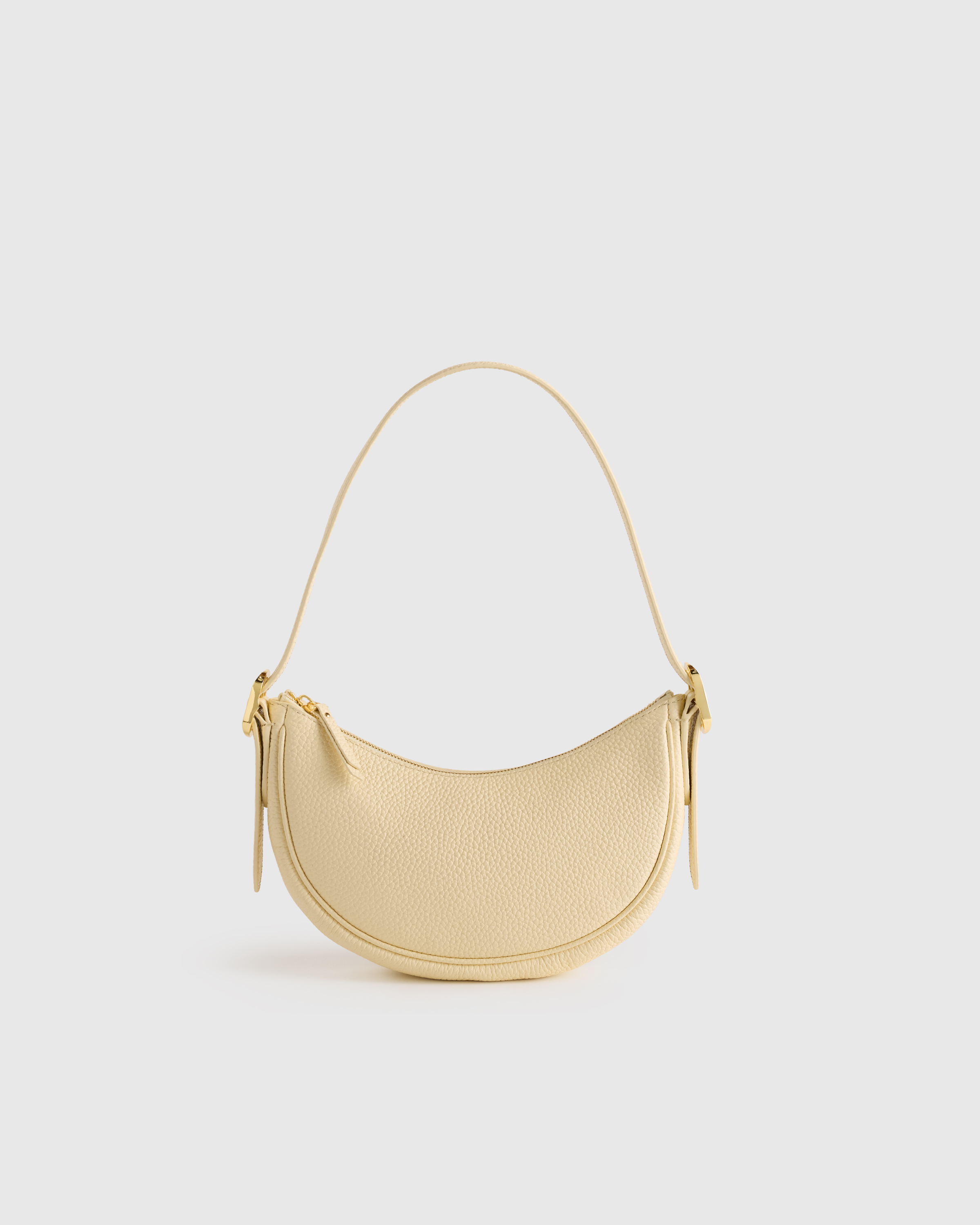 Pale Custard Yellow Italian Leather Mini Crescent Shoulder Bag