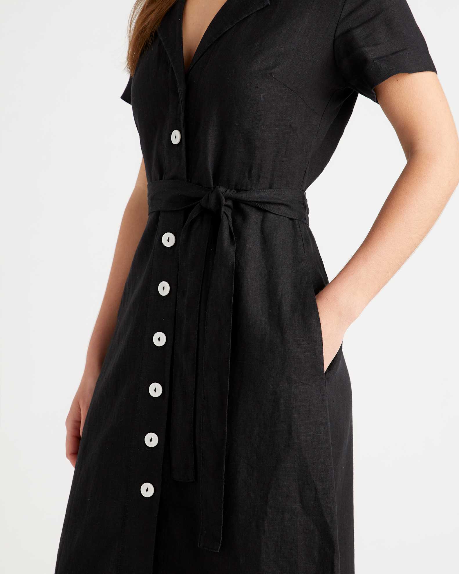 Women's Short Sleeve Dress in Black, Size XL, Linen by Quince Women's Short Sleeve Dress in Black, Size XL, Linen by Quince