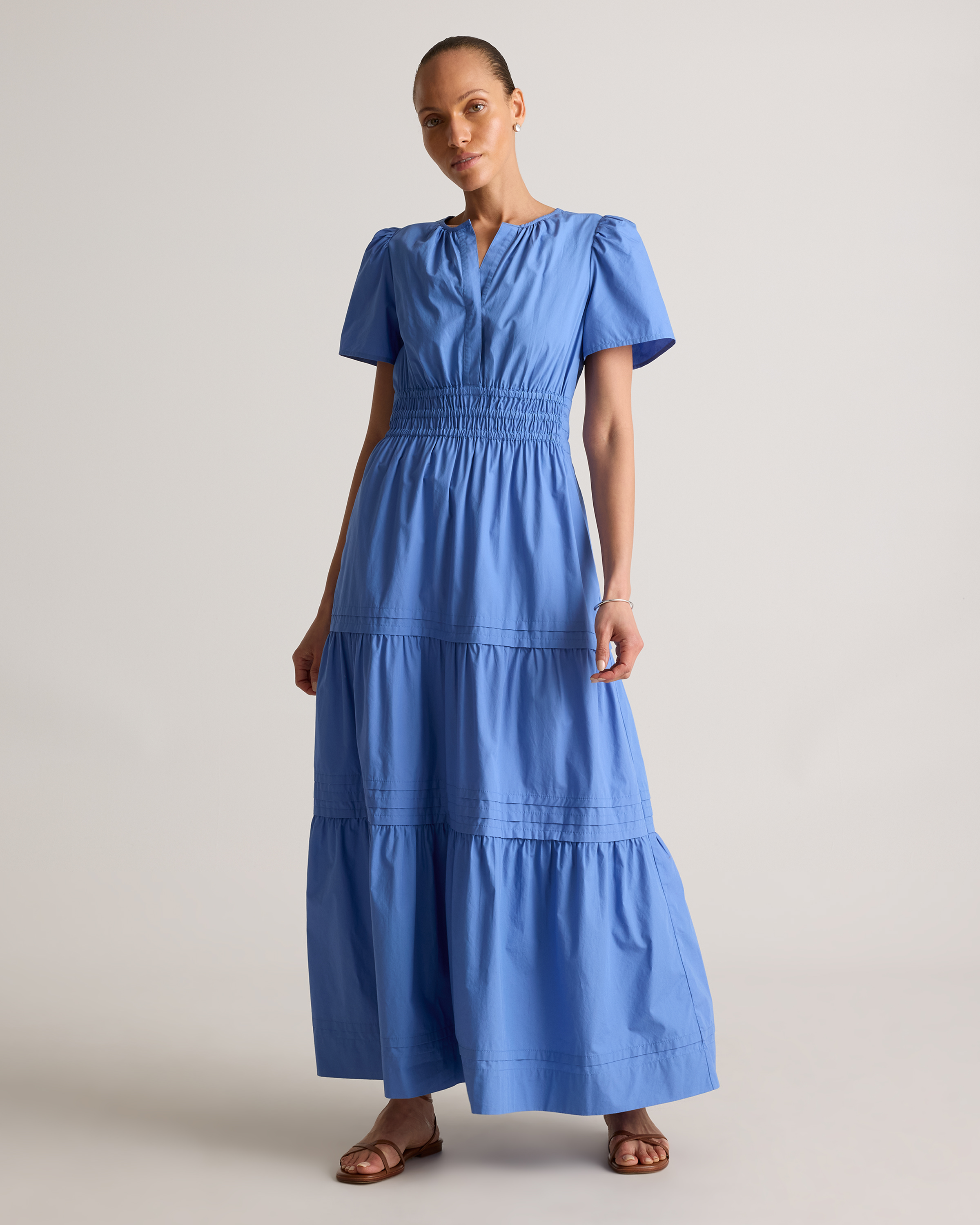 True Blue 100% Organic Cotton Poplin Tiered Maxi Dress