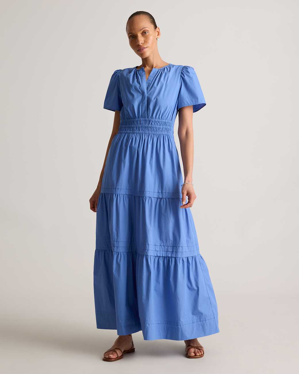Distressed Denim Maxi Shirt Dress in Medium Indigo Distressed Denim Maxi Shirt Dress in Medium Indigo
