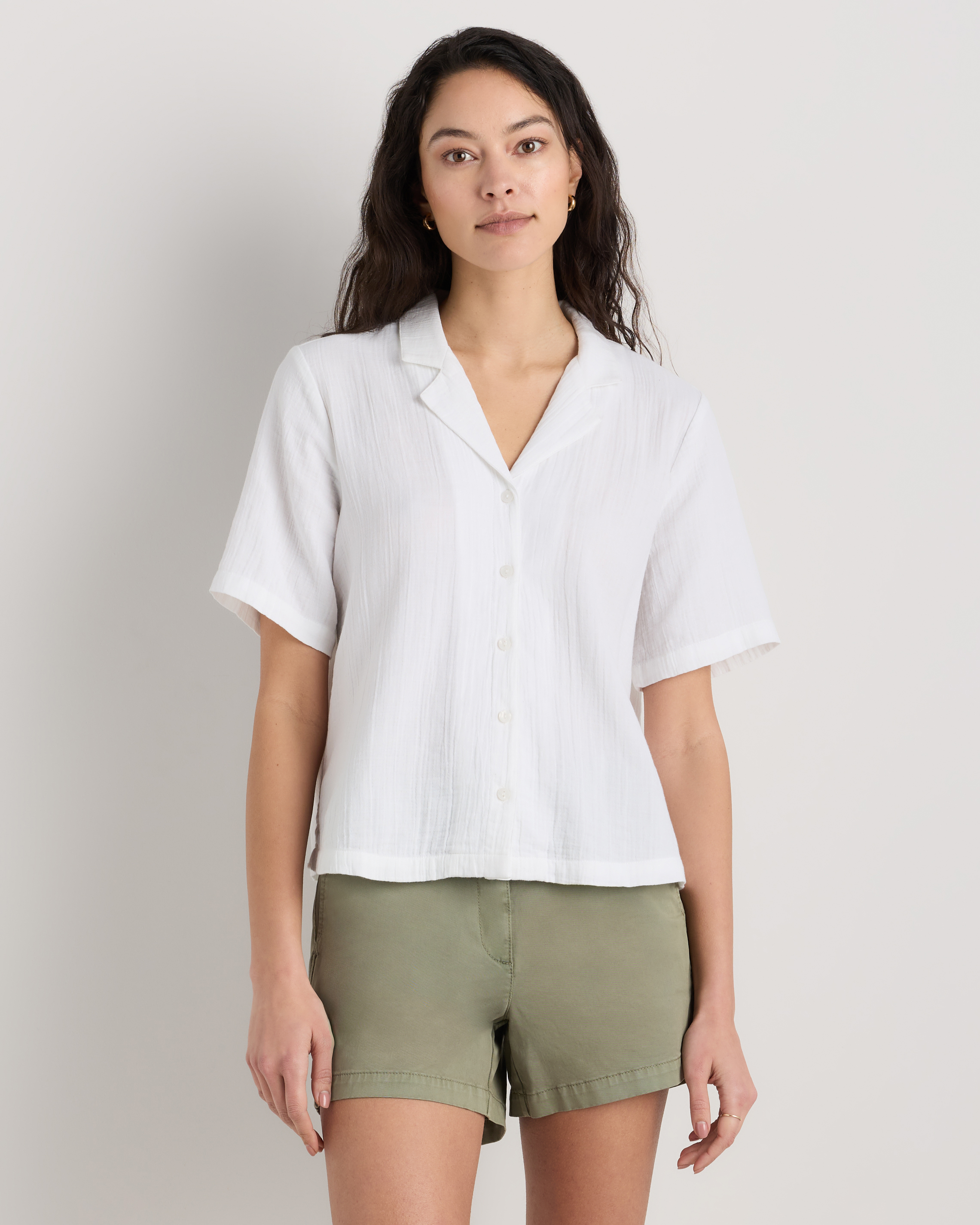 White 100% Organic Cotton Gauze Short Sleeve Shirt