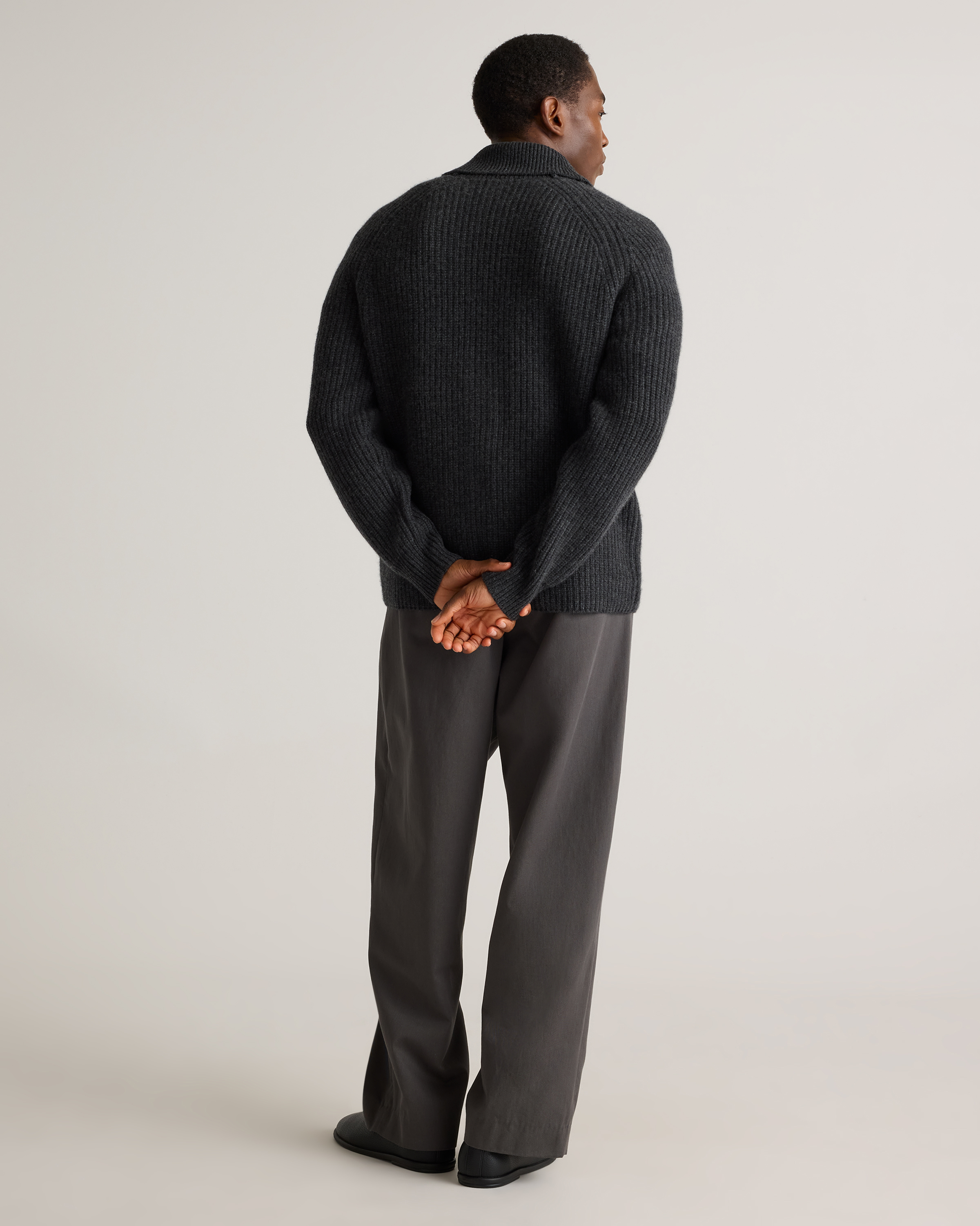 Mongolian Cashmere Shawl Collar Cardigan in Charcoal