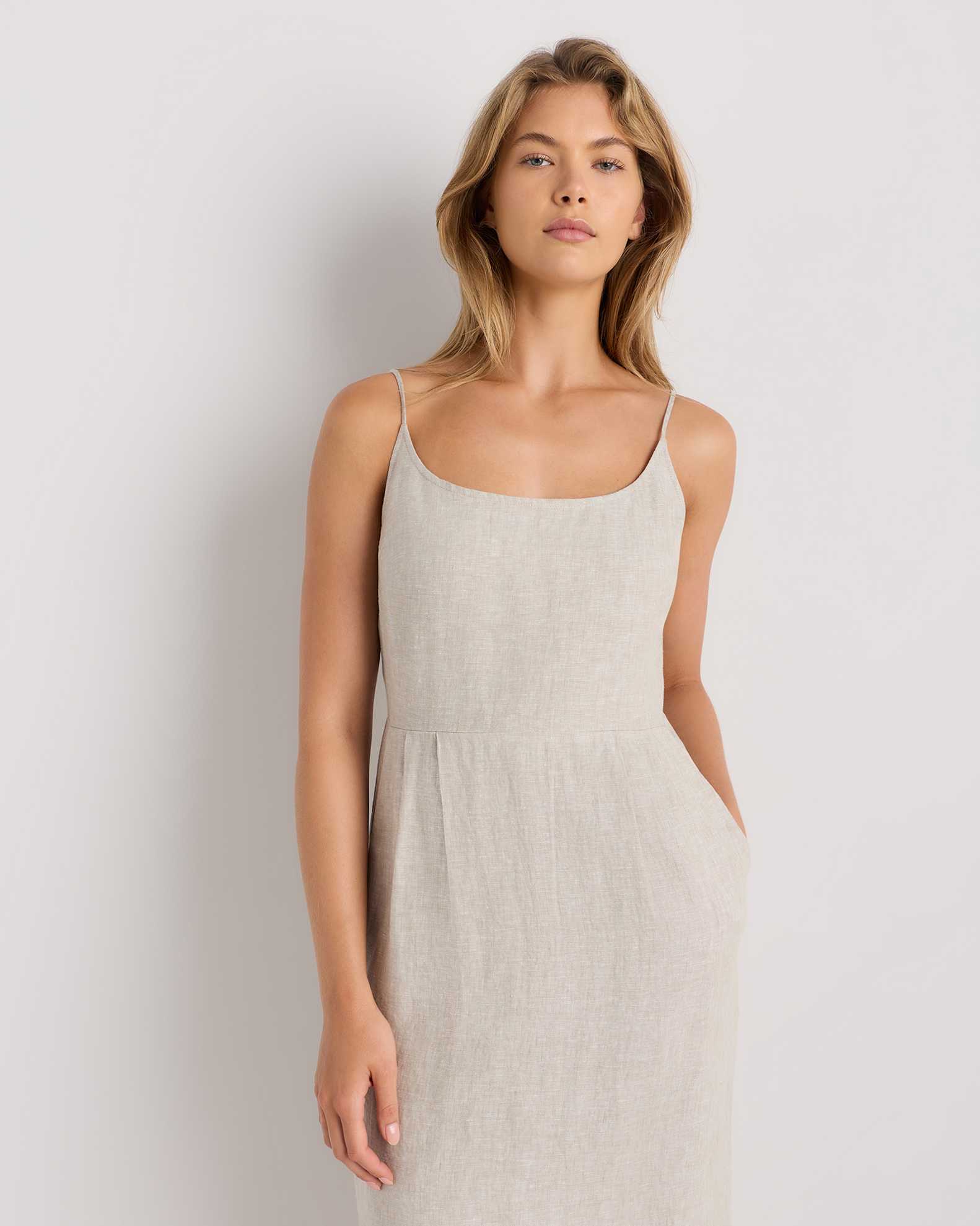 100% European Linen Scoop Neck Midi Dress in Flax 100% European Linen Scoop Neck Midi Dress in Flax