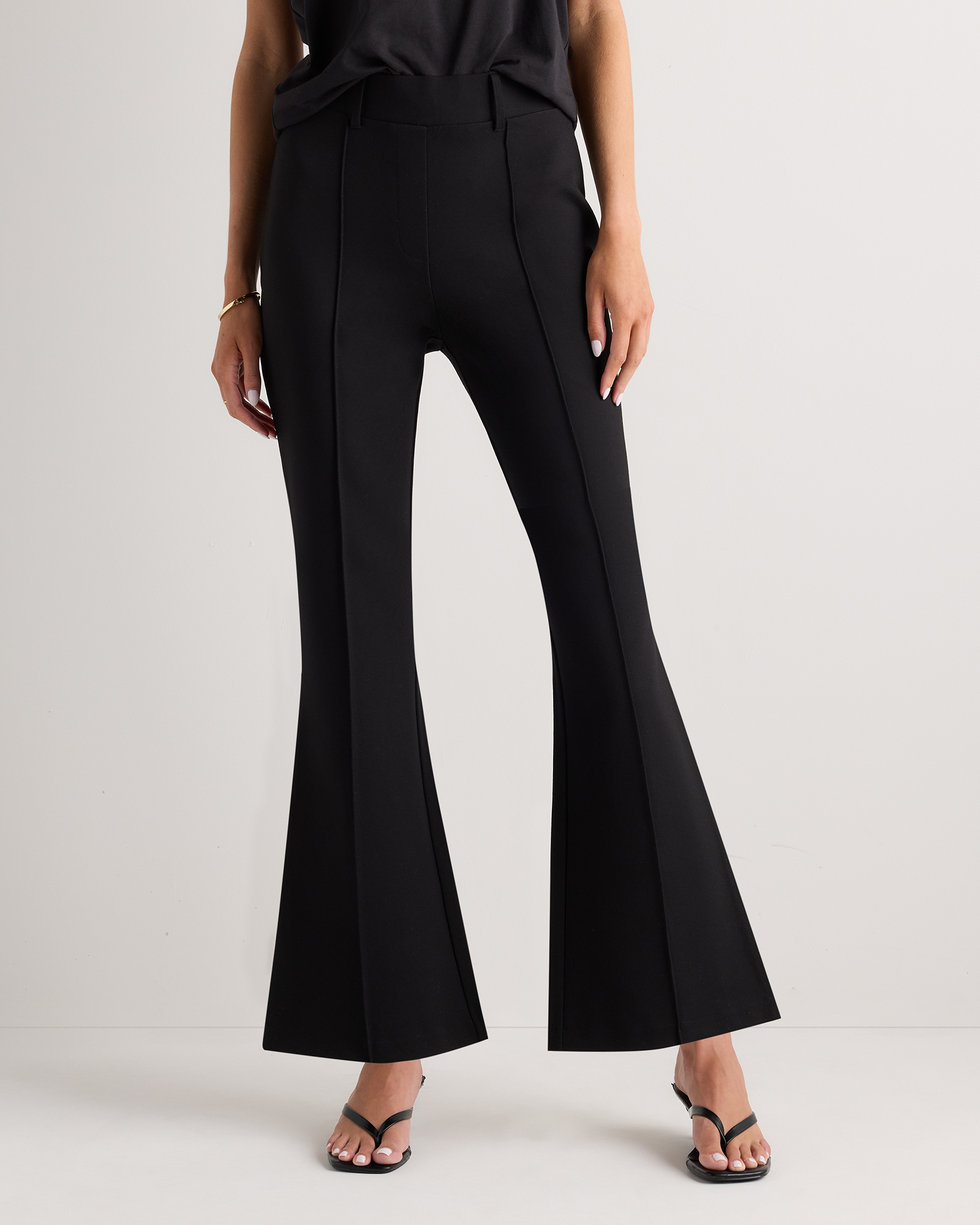 Black Pantalon à jambes évasées en ponte ultra extensible