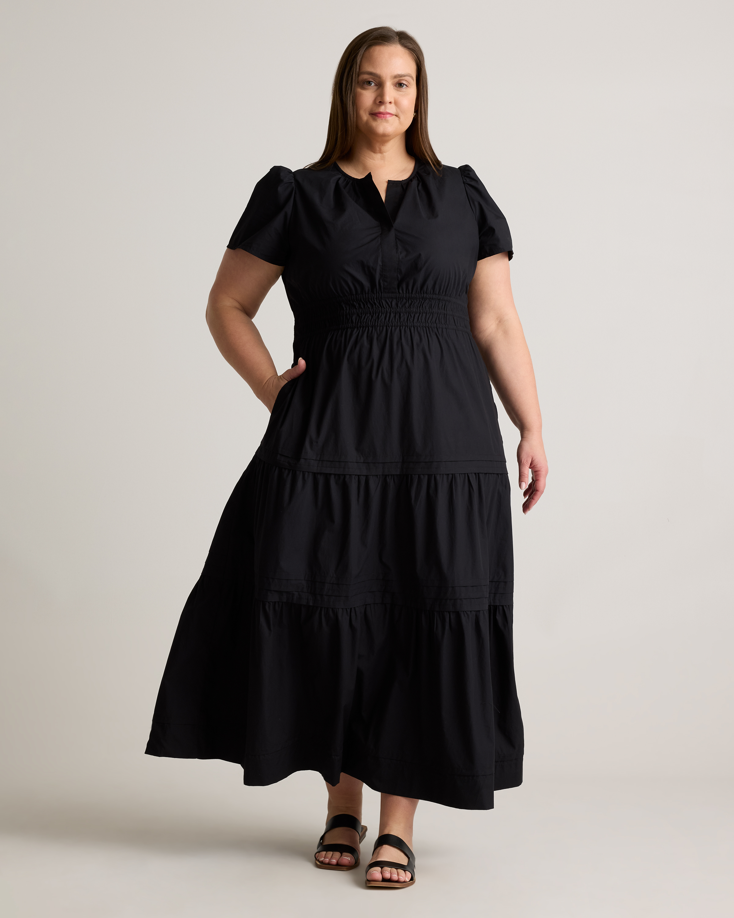 100% Organic Cotton Poplin Tiered Maxi Dress