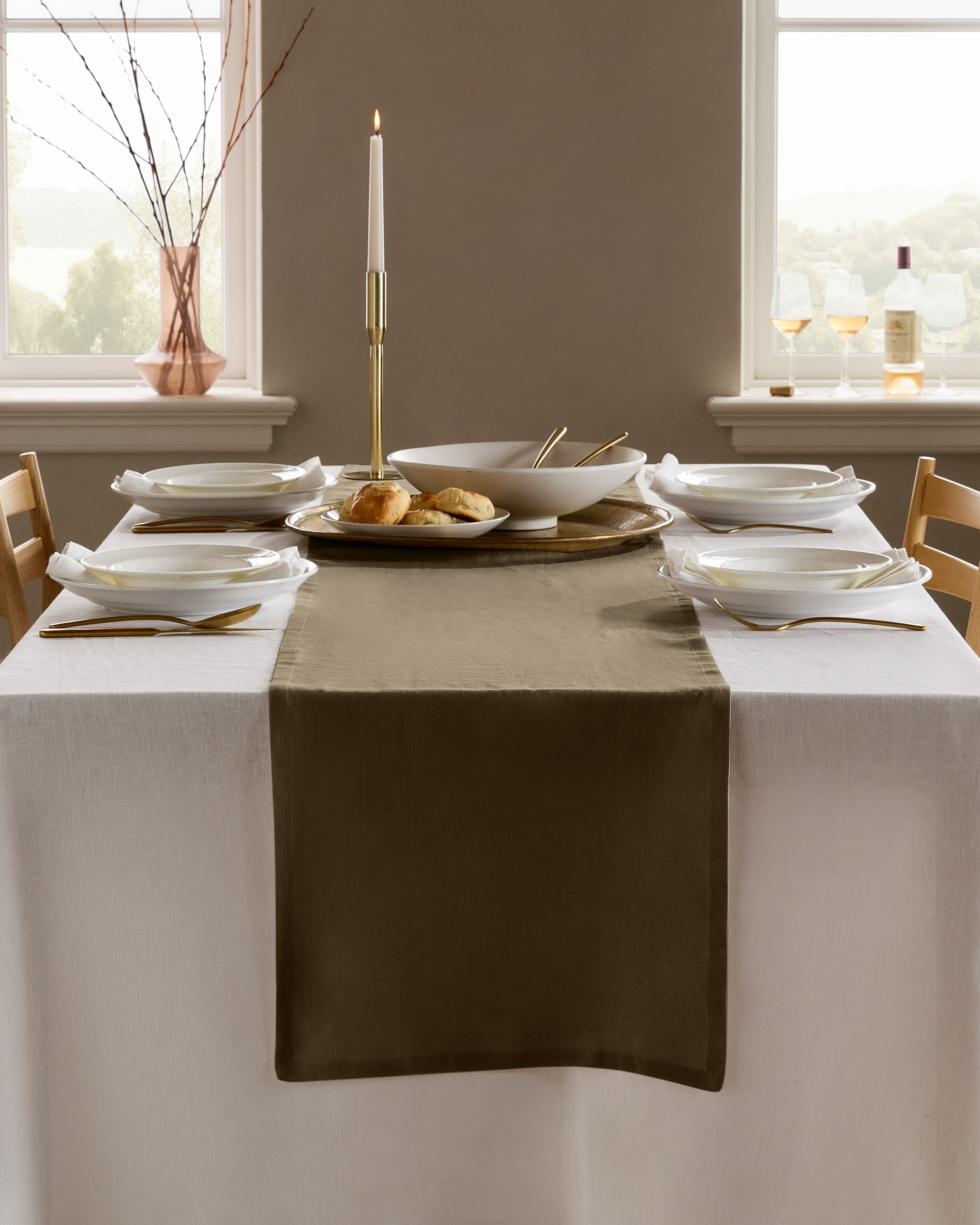 Dusty Olive European Linen Table Runner