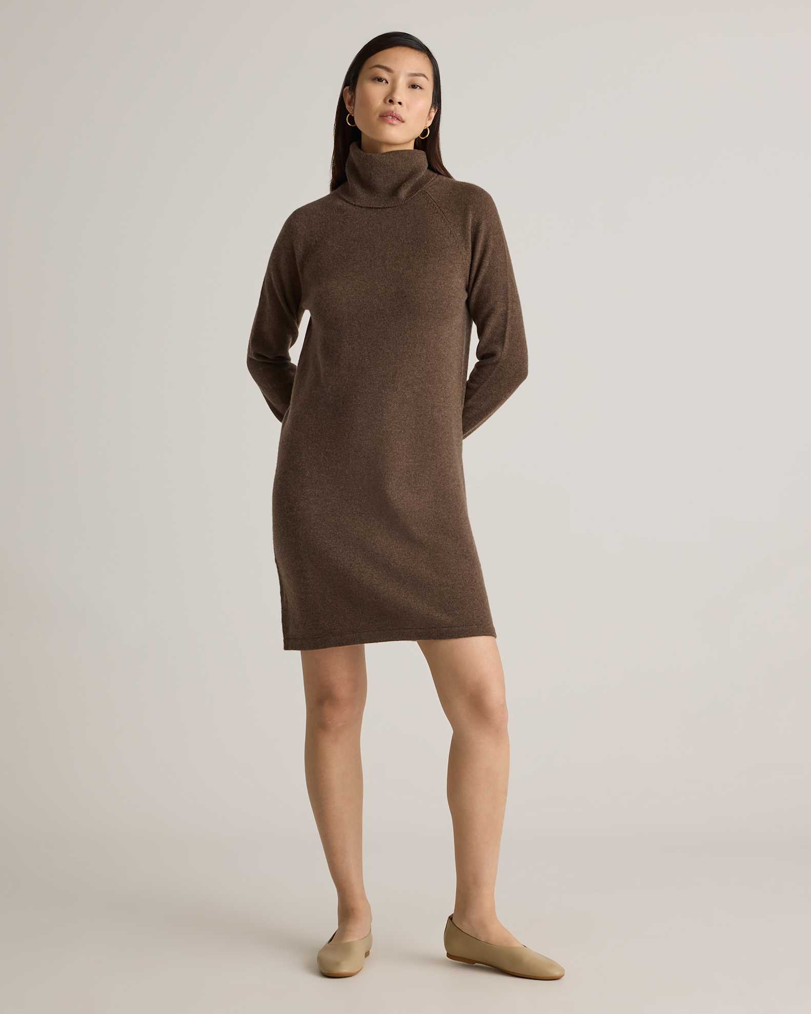 Winter Brown Roll Neck Dress Quince Women's Lightweight Mongolian Cashmere Turtleneck Sweater Dress, Brown, Size Large, Slim Fit, Ethically Sourced Winter Brown Roll Neck Dress Quince Women's Lightweight Mongolian Cashmere Turtleneck Sweater Dress, Brown, Size Large, Slim Fit, Ethically Sourced