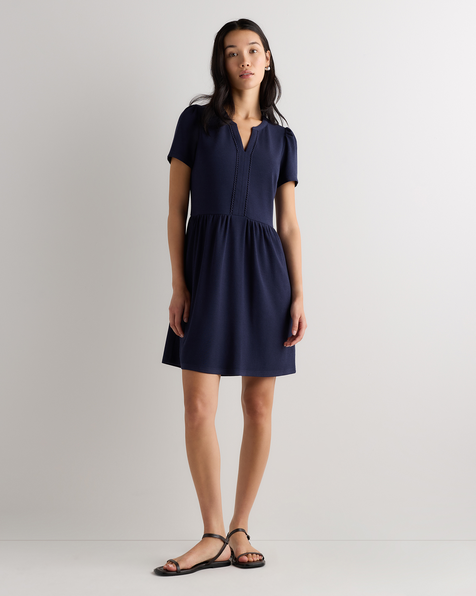 Deep Navy Tencel Modal Knit V-Neck Mini Dress