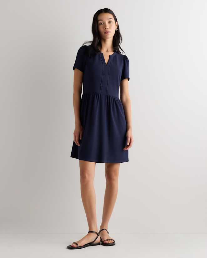 Deep Navy Tencel Modal Knit V-Neck Mini Dress