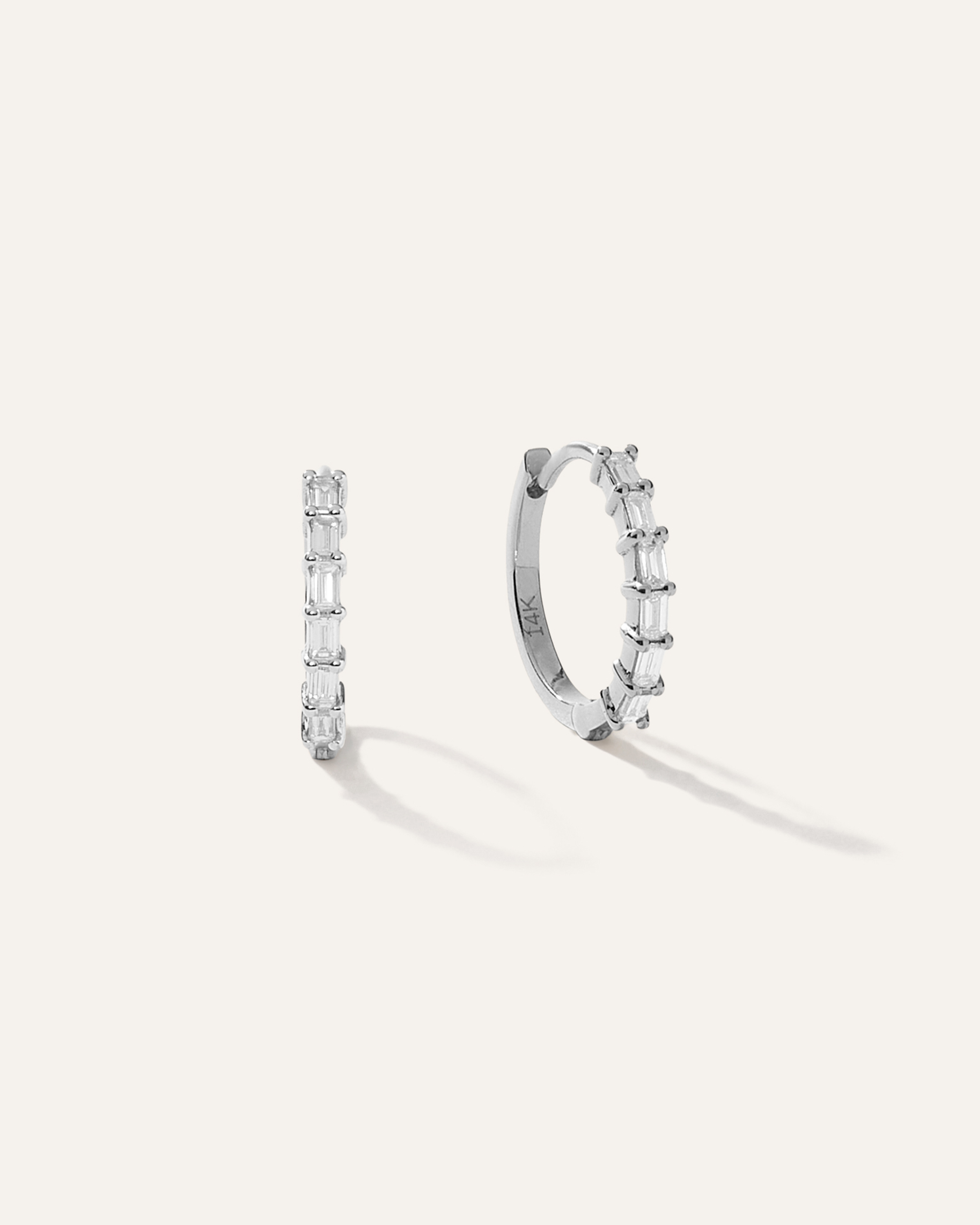 White Gold 14K Gold Diamond Baguette Huggies