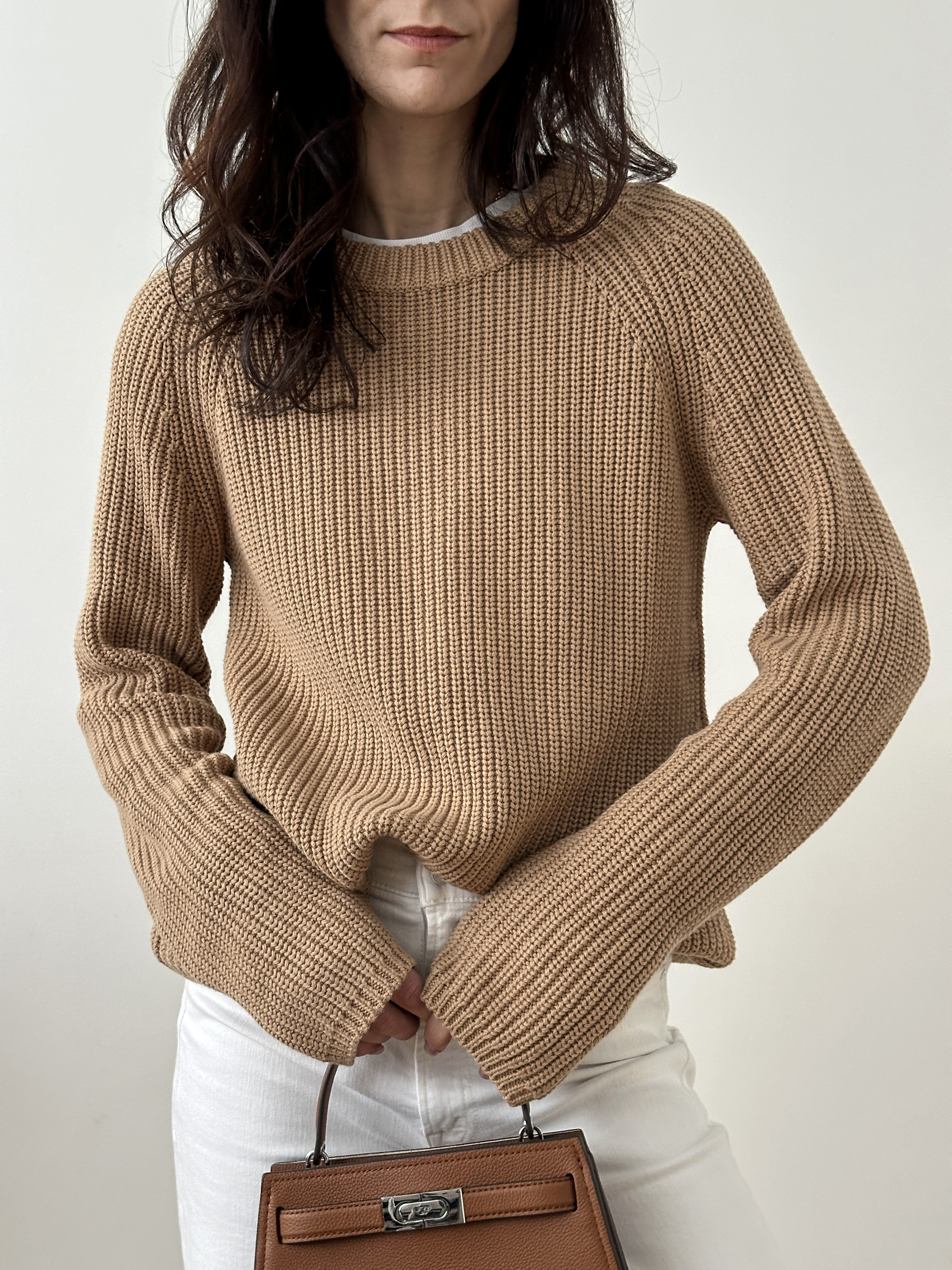 Camel 100% Organic Cotton Fisherman Crew Sweater