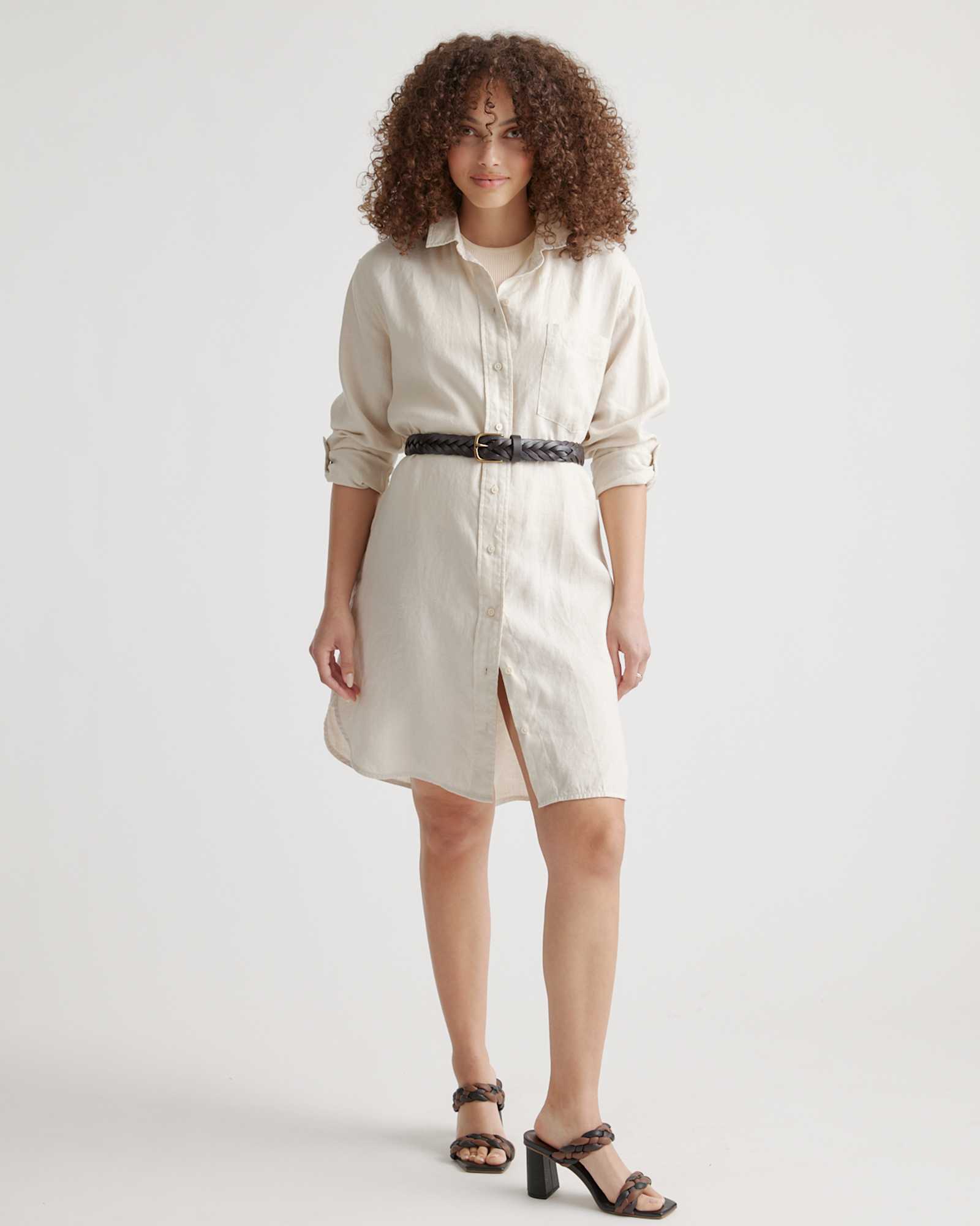 100% European Linen Shirt Dress in Sand 100% European Linen Shirt Dress in Sand