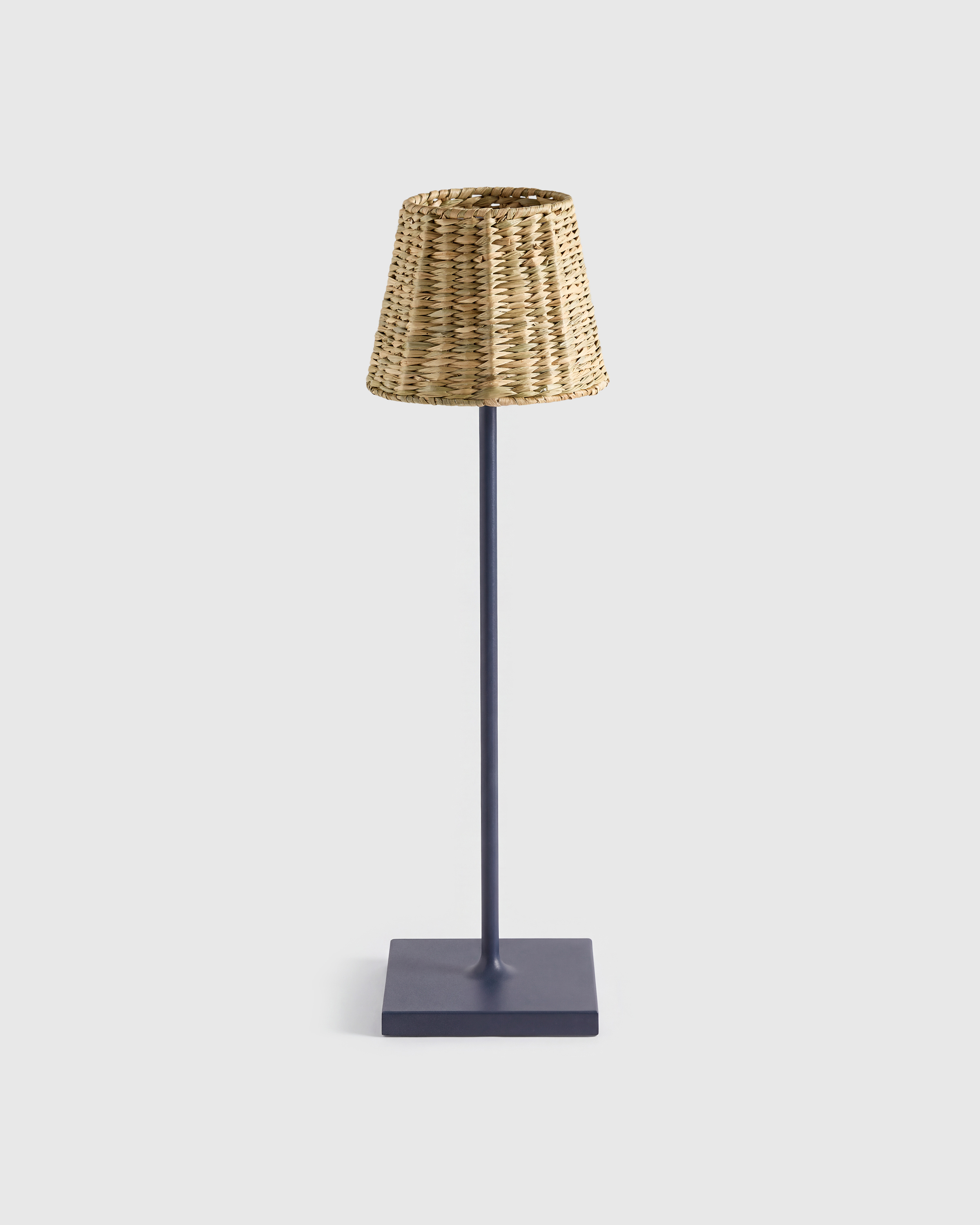 Navy Blue Poldina Pro Rechargeable Table Lamp with Seagrass Shade by Zafferano