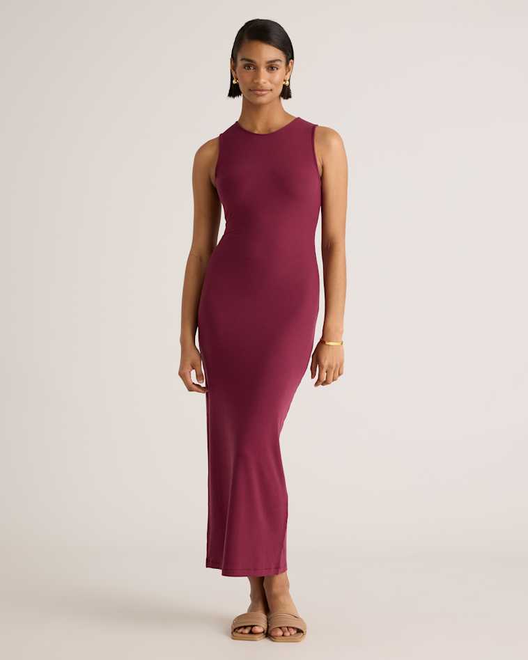 Quince Women's Tencel Rib Knit Maxi Slip Dress, Wine Color, Size XL, Cotton/Modal Blend, Body-Hugging Fit Quince Women's Tencel Rib Knit Maxi Slip Dress, Wine Color, Size XL, Cotton/Modal Blend, Body-Hugging Fit