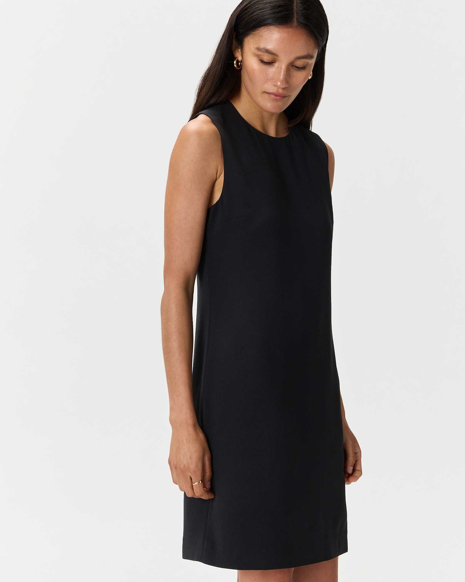Fluid Crepe Sleeveless Mini Dress in Black Fluid Crepe Sleeveless Mini Dress in Black
