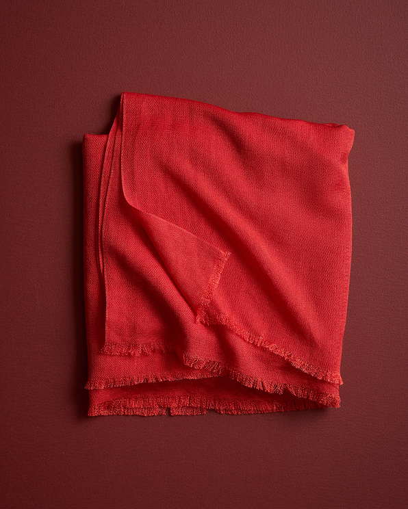 Red Featherweight Cashmere Silk Frayed Edge Scarf