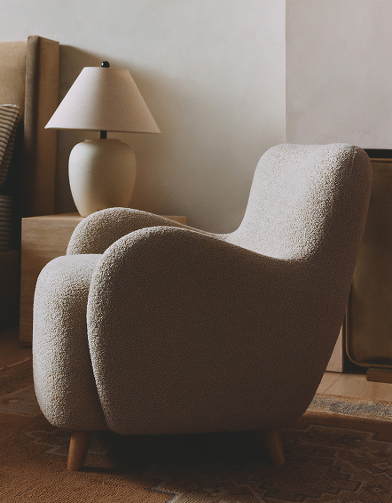 Oatmeal Teddy Boucle Petite Wingback Accent Chair