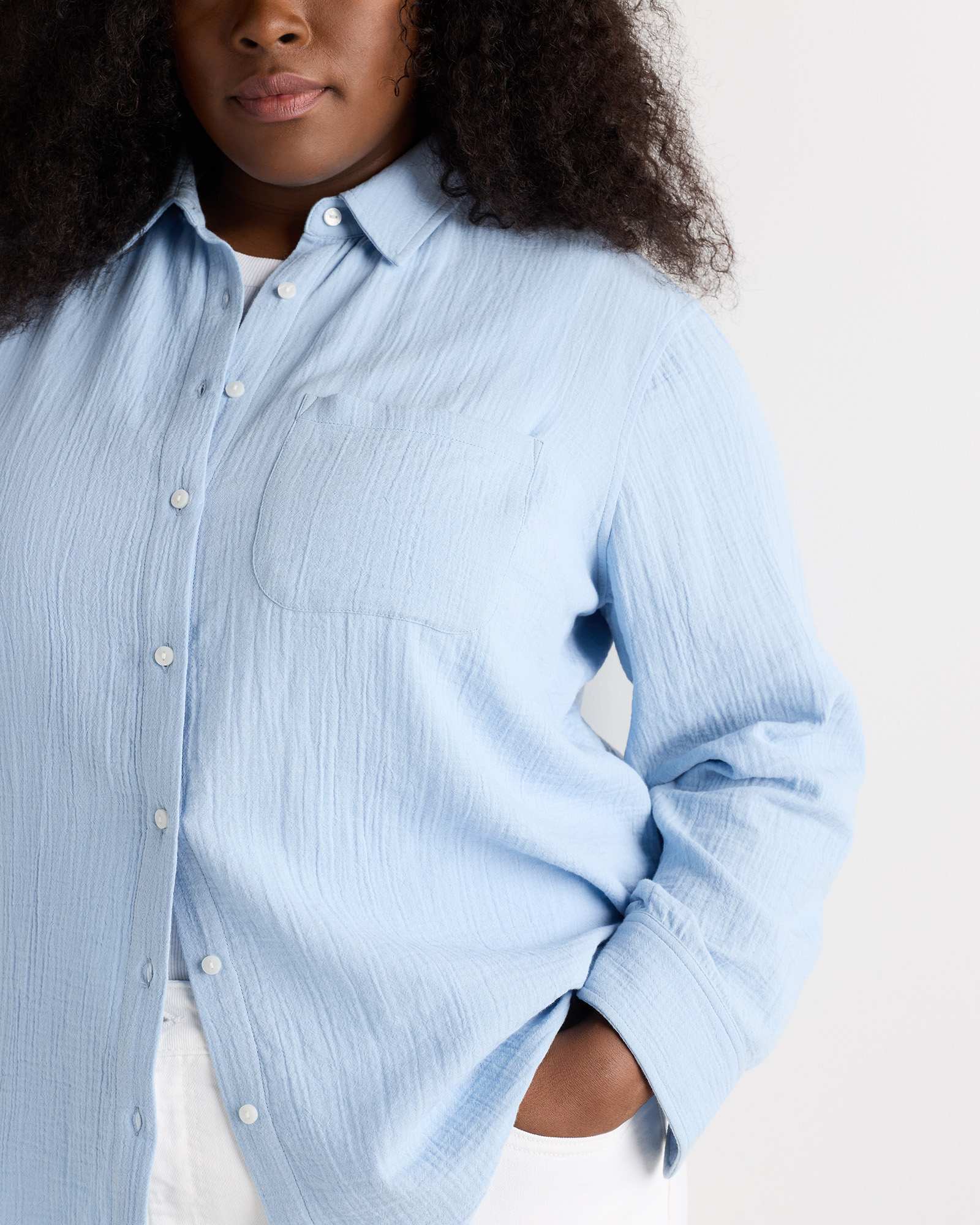 100% Organic Cotton Gauze Long Sleeve Shirt - Plus Size