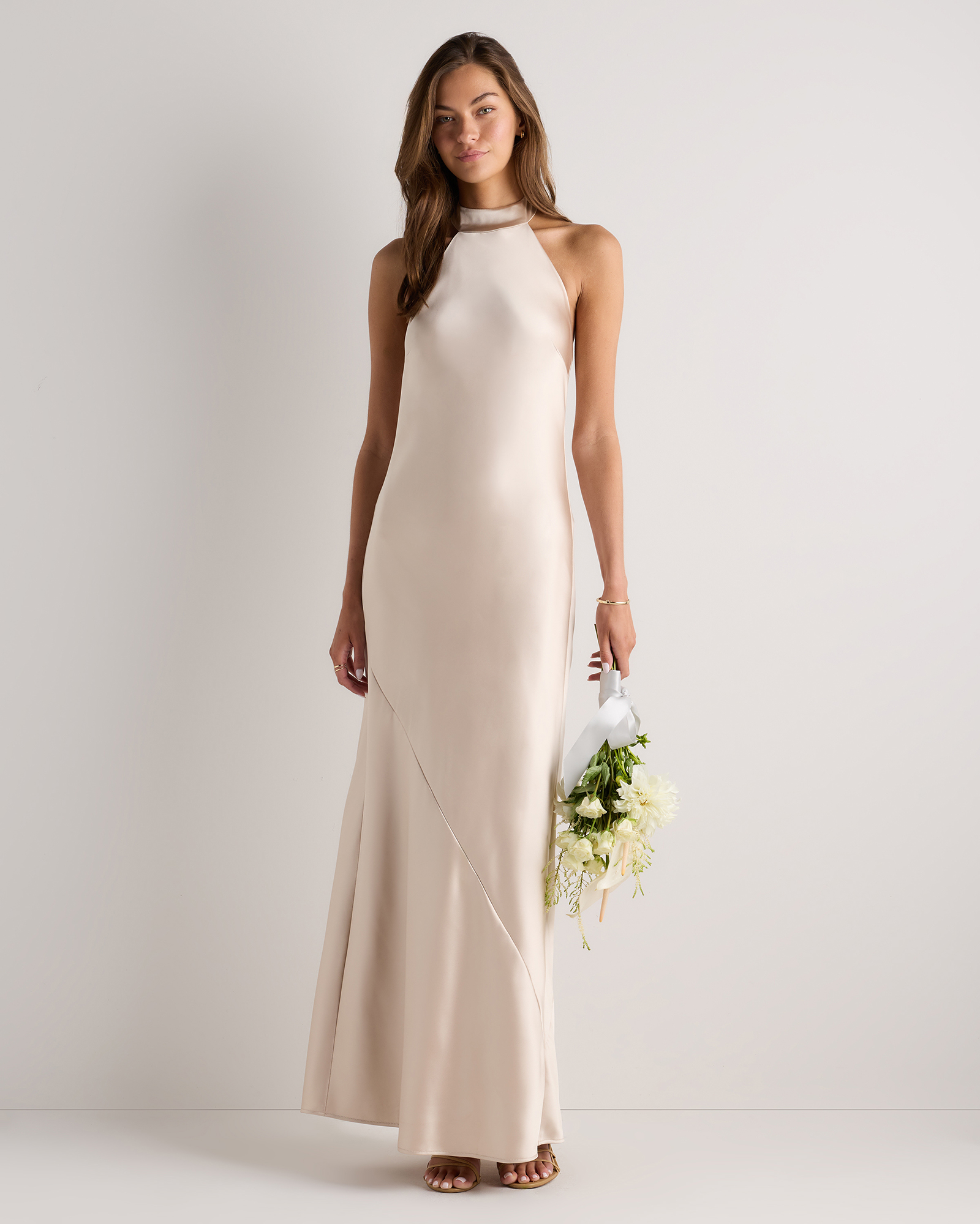 Champagne Catalina Stretch Satin Dress