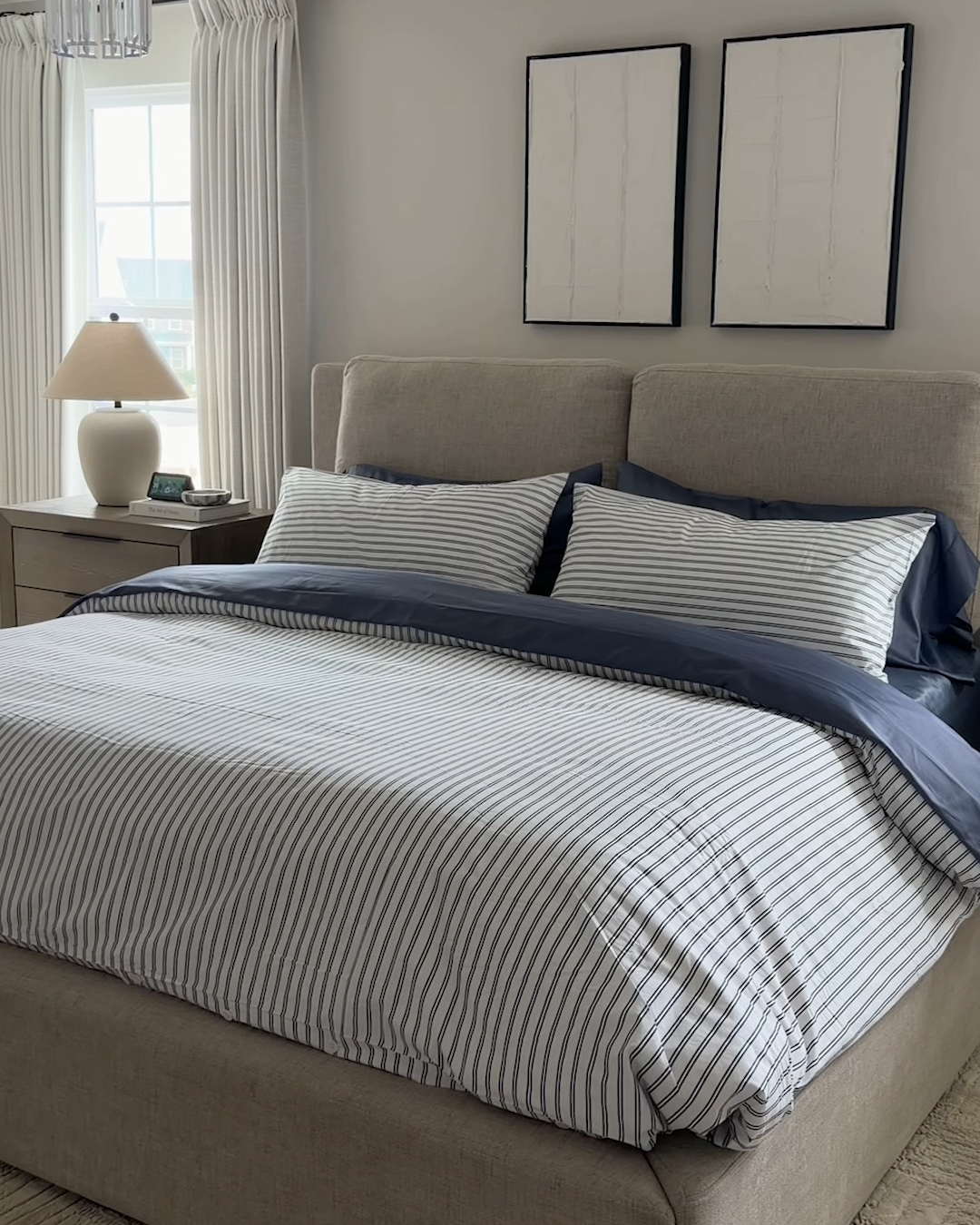 Classic Organic Percale Duvet Cover Double Stripe Mineral Sumaya Ali 4x5