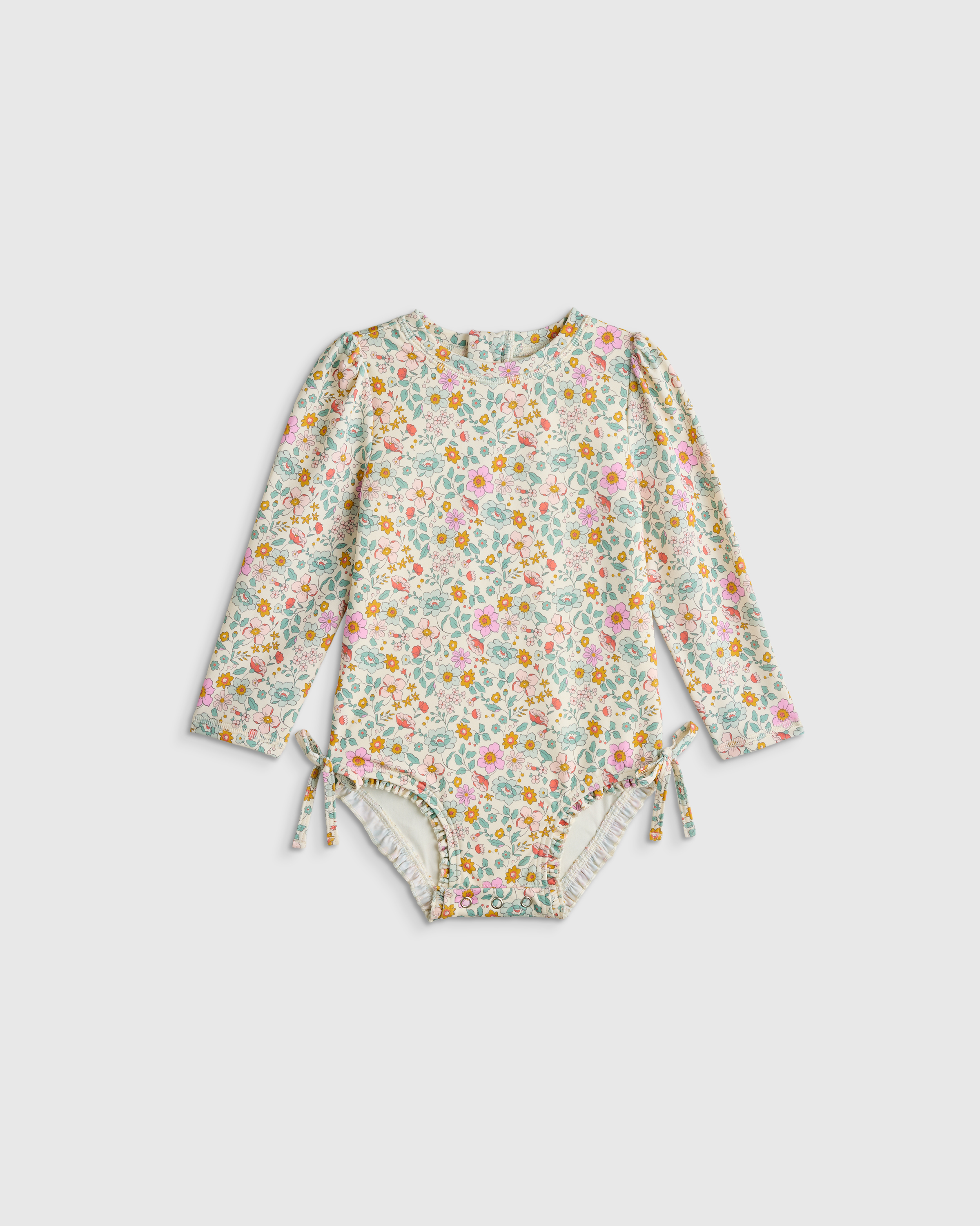 Soft Ditsy Floral Long Sleeve Tie One-Piece Swimsuit