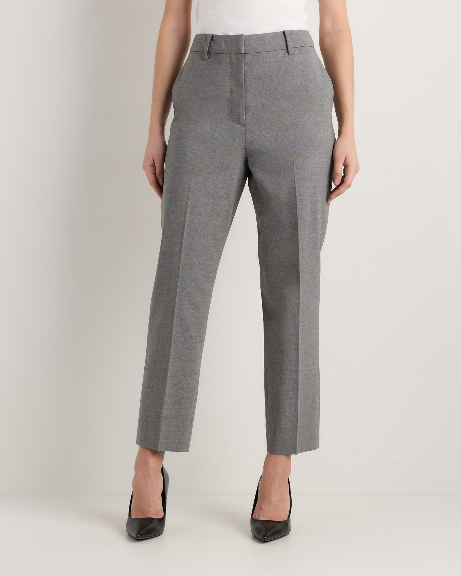 Grey Melange Italian Wool Slim Leg Ankle Pants