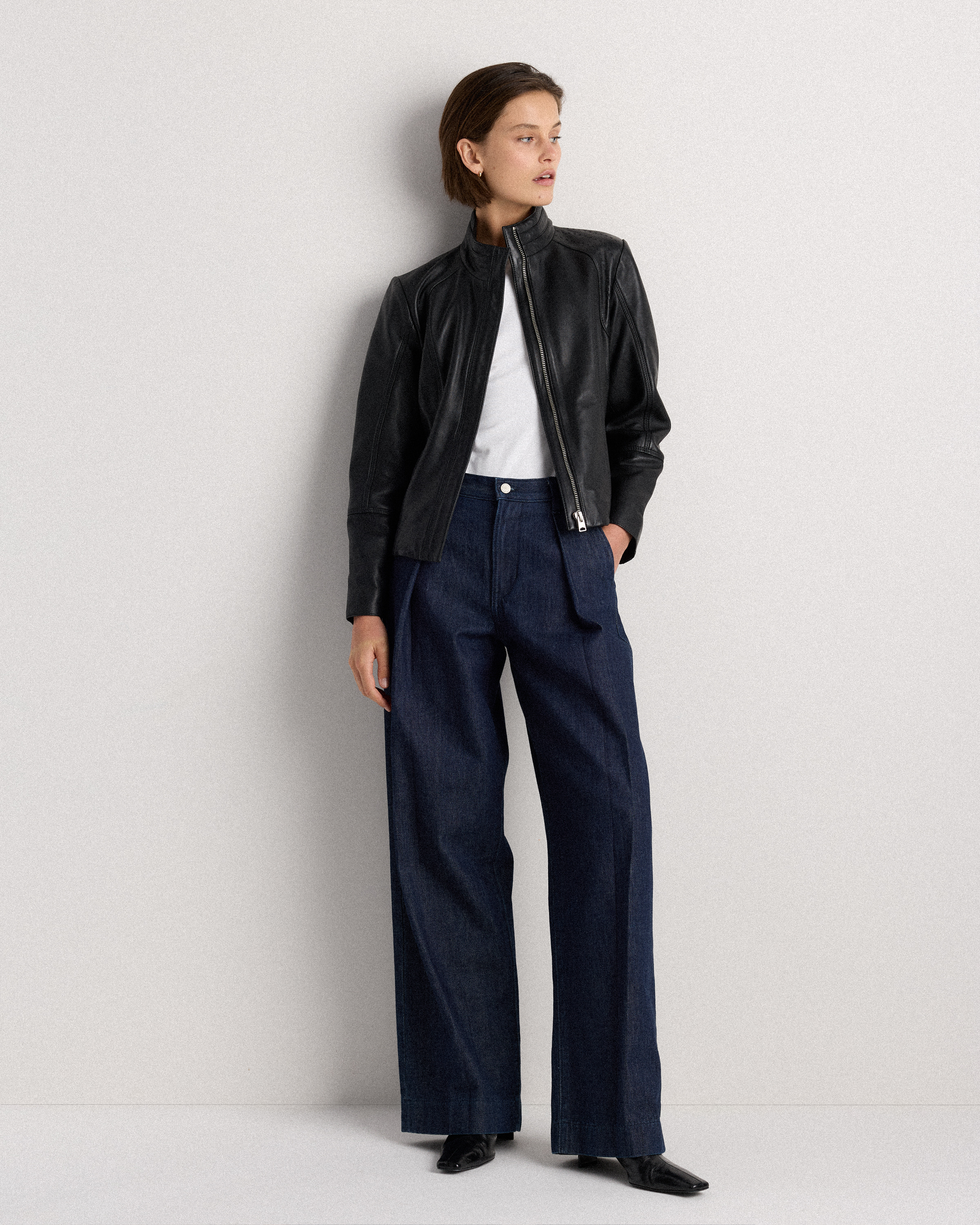 100% Leather Stand-Collar Jacket