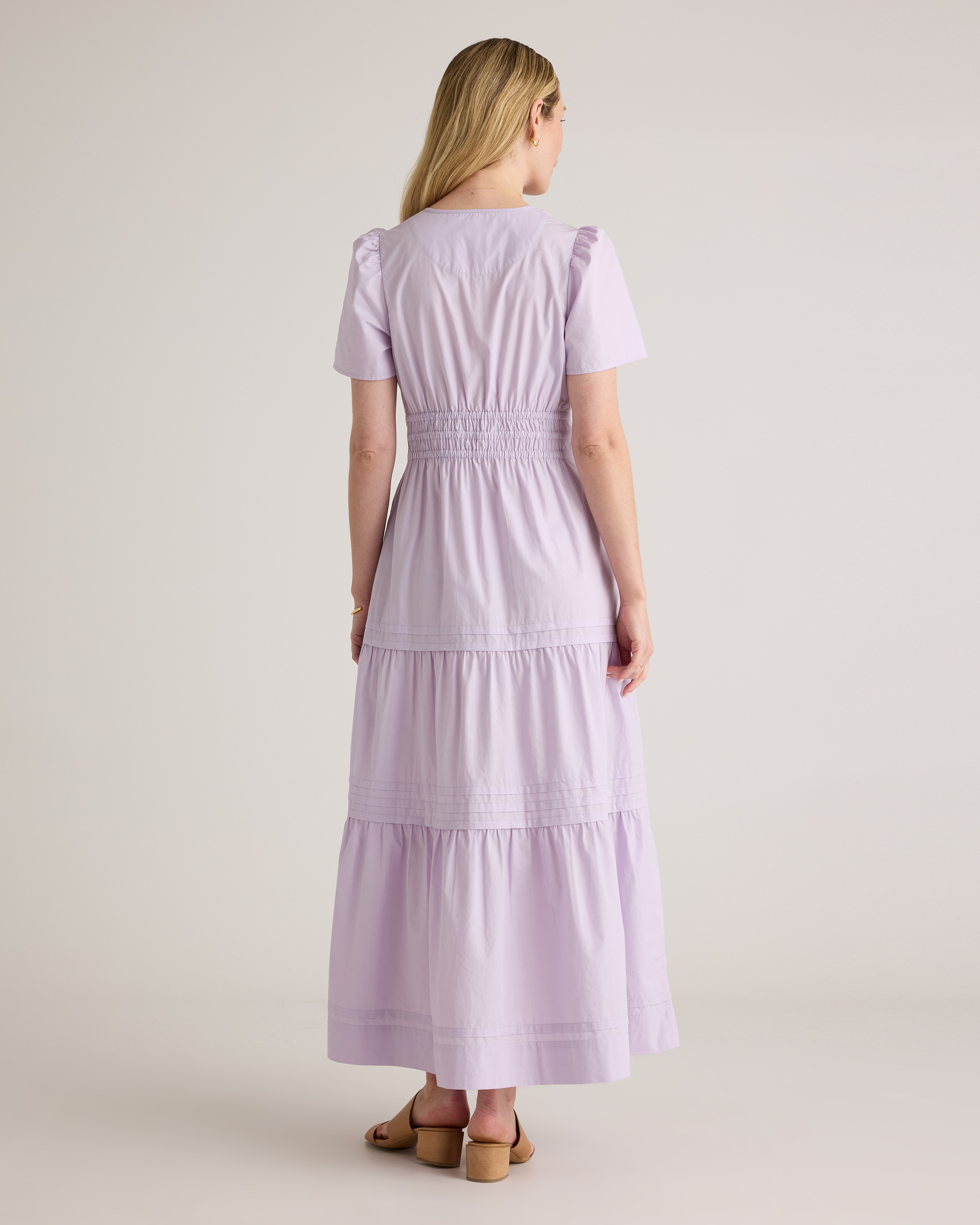 Quince Organic Cotton Maxi Dress Women Summer Tiered | Pastel Lilac | M