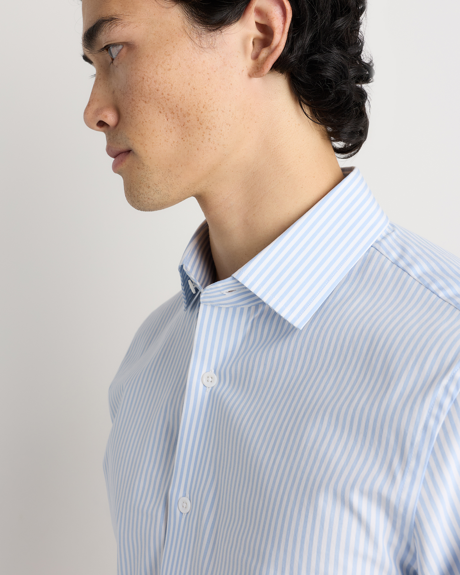 light blue slim fit dress shirt Natural Stretch Light Blue Diamond Weave Custom Dress Shirt – Black Lapel main image 0