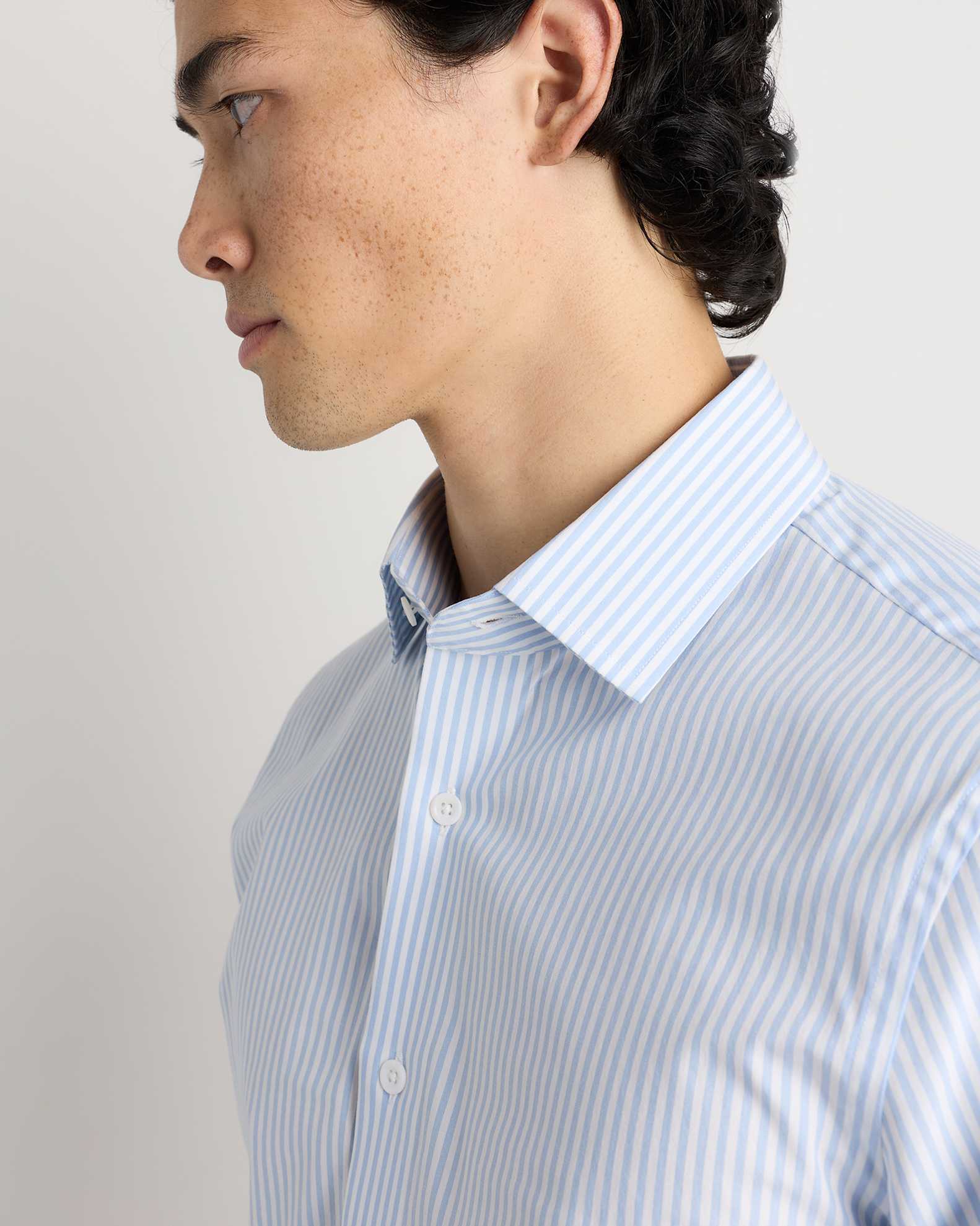 Men's Stretch Poplin Dress Shirt in Light Blue Stripe, Size Large, Organic Cotton by Quince Men's Stretch Poplin Dress Shirt in Light Blue Stripe, Size Large, Organic Cotton by Quince
