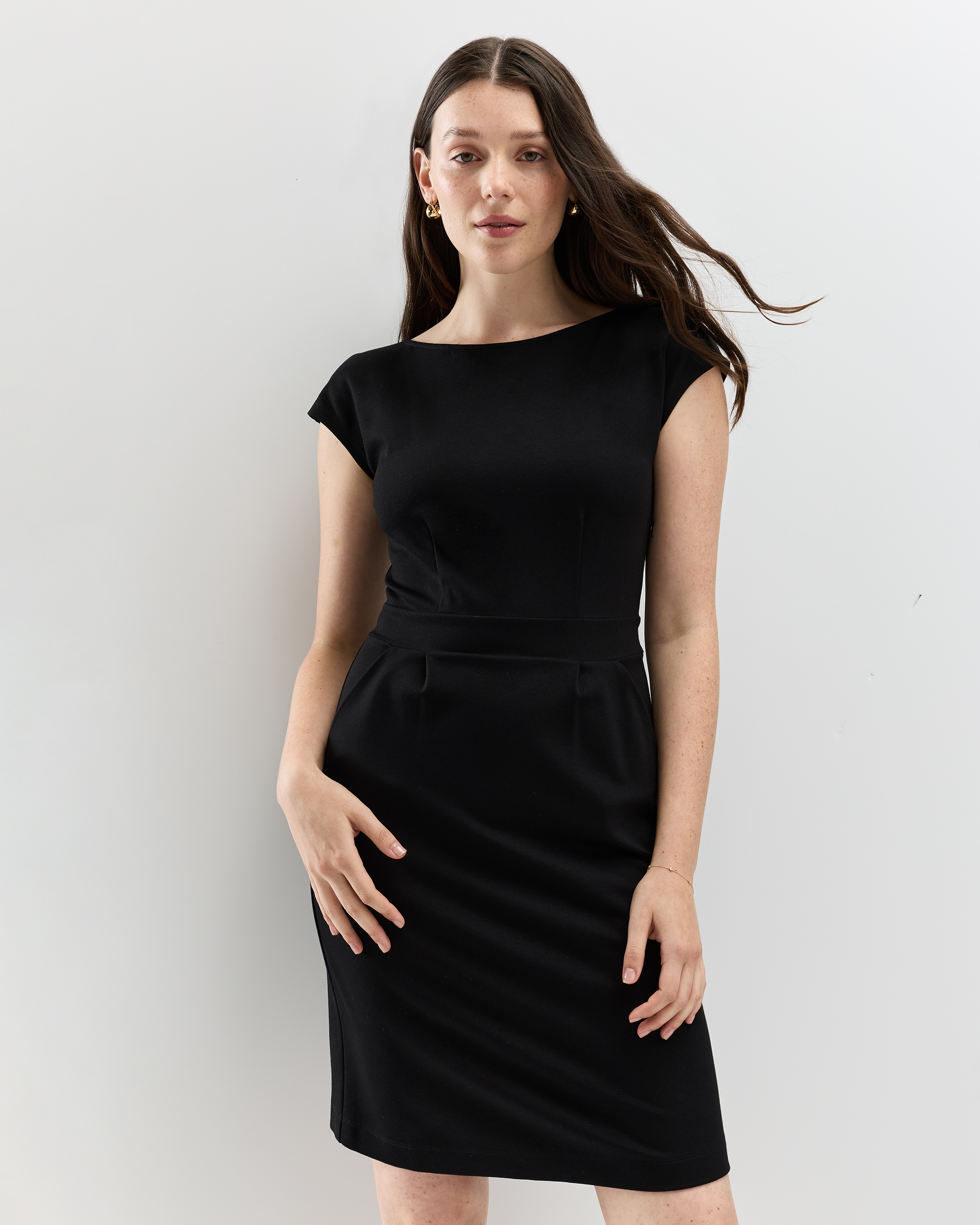 dress with black sneakers Daphne, Sleeveless Popover Dress, Black – ReLoved by Frank & Eileen main image 0