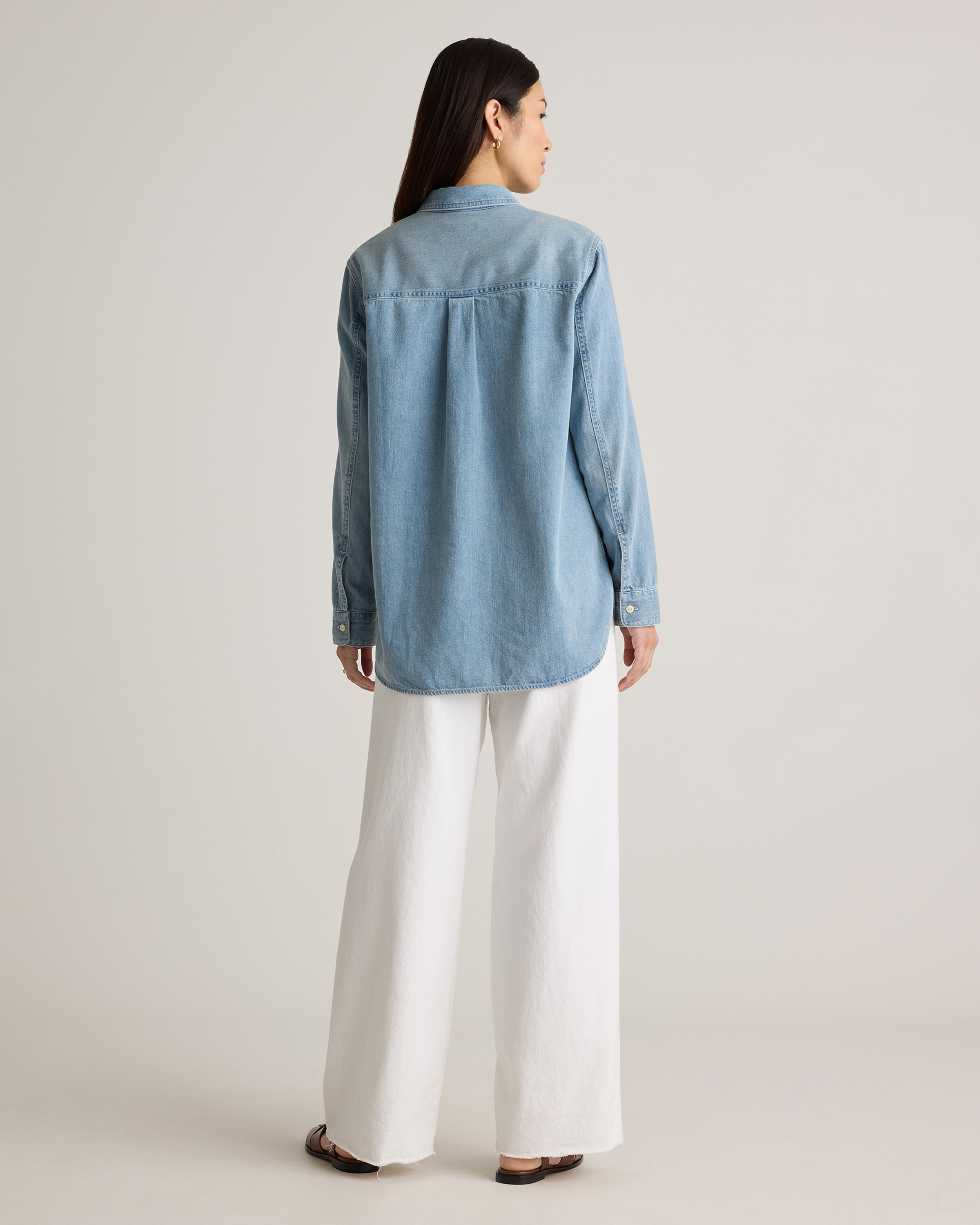 Distressed Denim Oversized Shirt in Blue