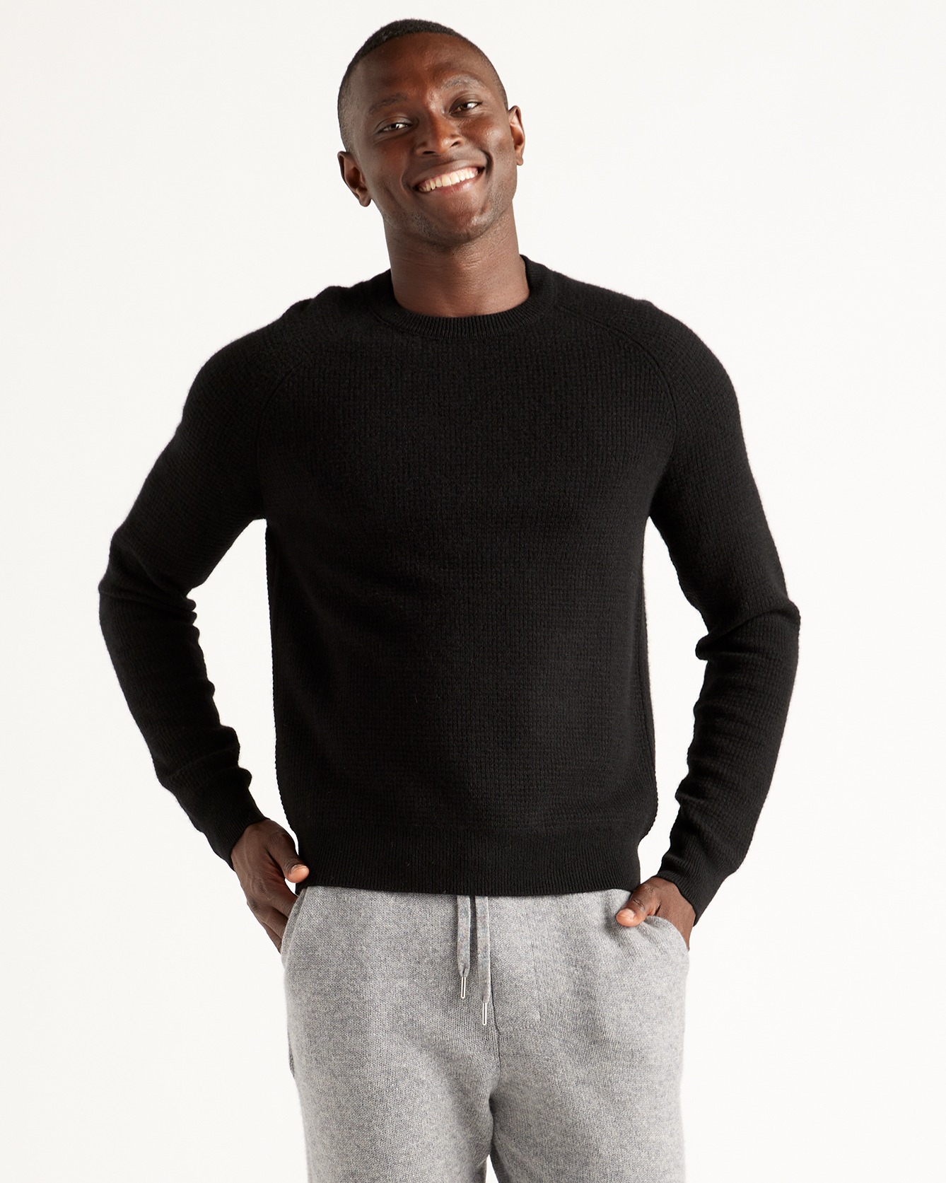 Quince Men's Mongolian Cashmere Waffle Sweatshirt In Black